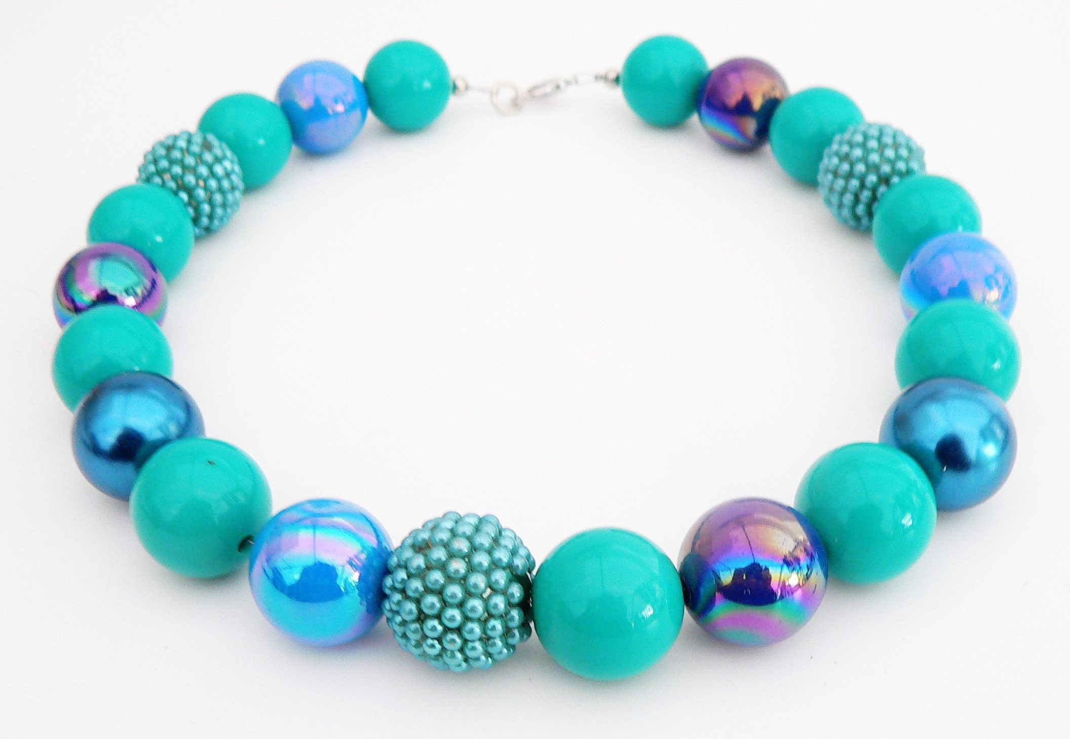 traumschmuck Statementkette 247p Halskette klobig Perlenmix 19/20mm blau grün petrol Strass (inkl Schmuckbox), handgefertigt, Made in Germany