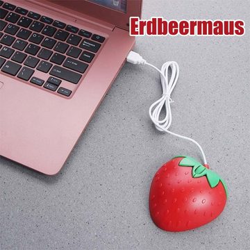 MAGICSHE 3D-Erdbeerform Maus USB-Kabel tragbar 800 dpi Cartoon Maus