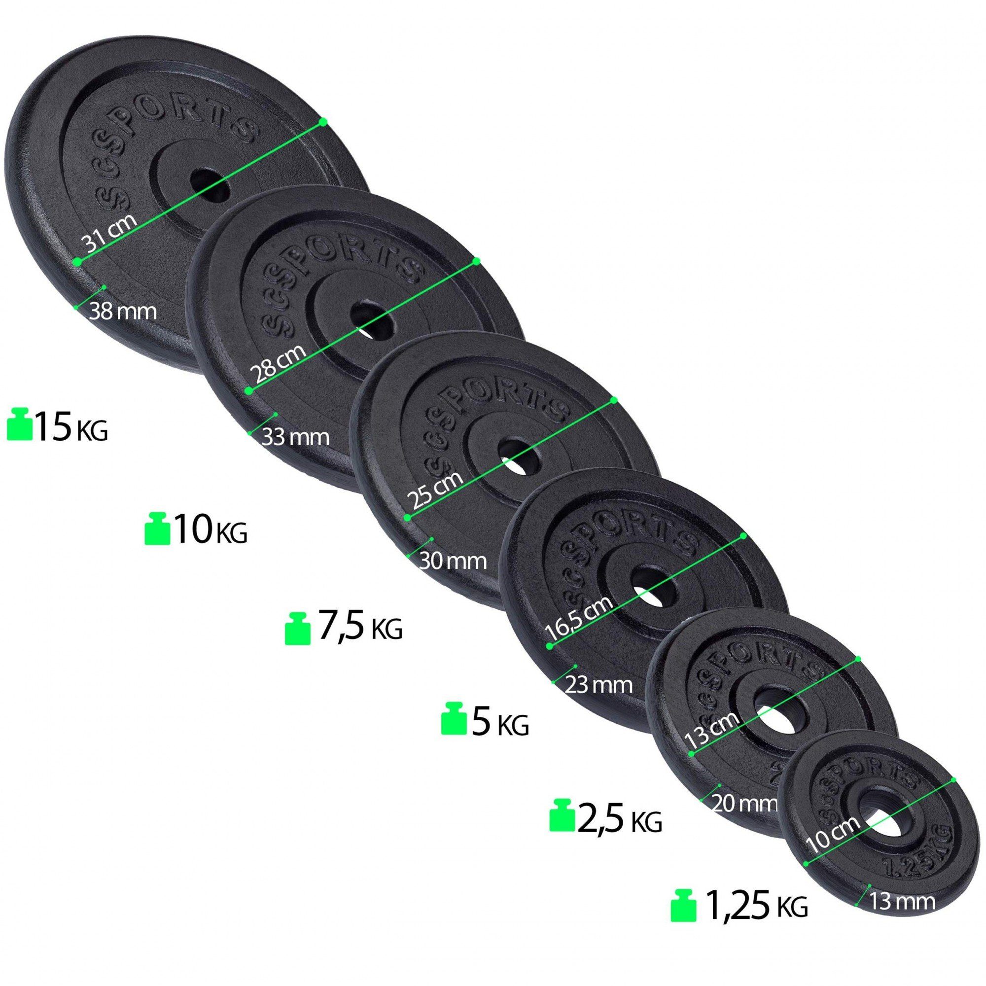 Stange Hantel-Set Hanteln SZ Langhantel 31mm ScSPORTS® Gewichte 75kg Kurzhanteln