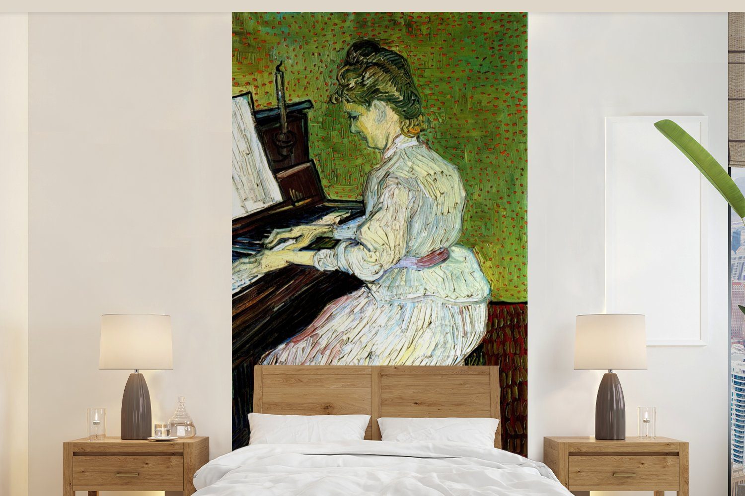 MuchoWow Fototapete Marguerite Gachet am Klavier - Vincent van Gogh, Matt, bedruckt, (2 St), Vliestapete für Wohnzimmer Schlafzimmer Küche, Fototapete