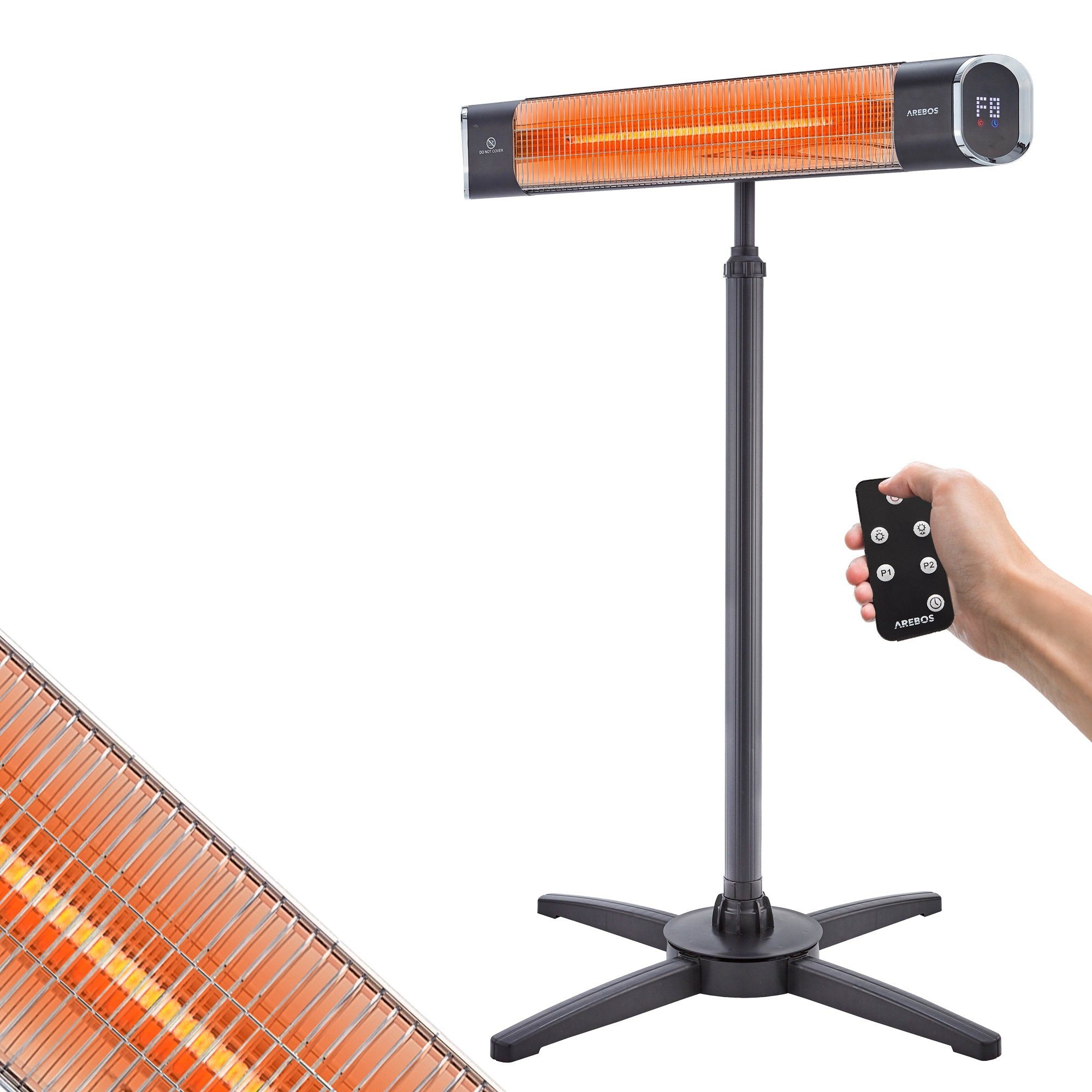 Arebos Heizstrahler Infrarot mit Fernbedienung & Standfuß, 2000W günstig online kaufen