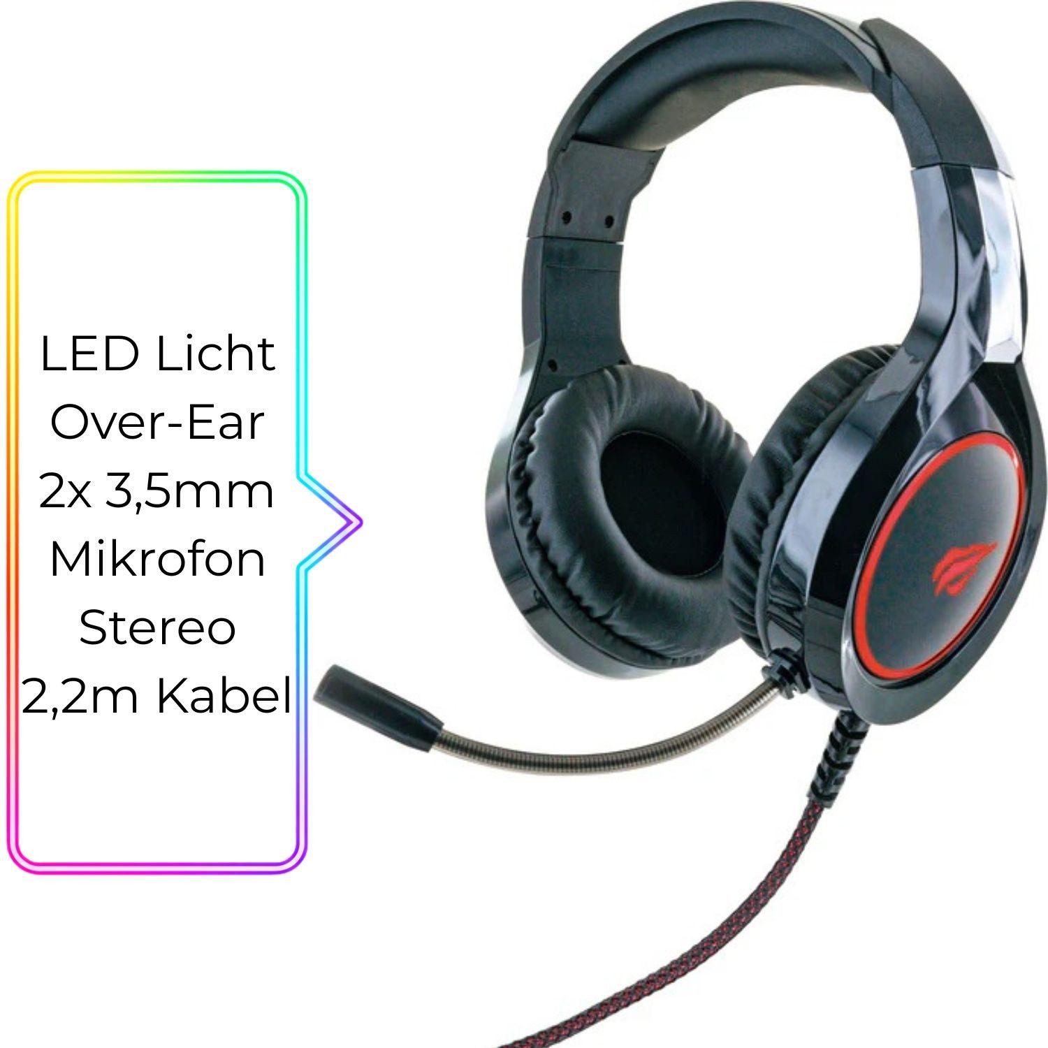 Schwaiger Gaming Over-Ear Headset GH50 2x 3,5mm Stereo Gaming-Headset (Mikrofon, PC Gamer Kophörer LED Licht Stereo Mikrofon Mikro Kopfbügel 2,2m Kabel)