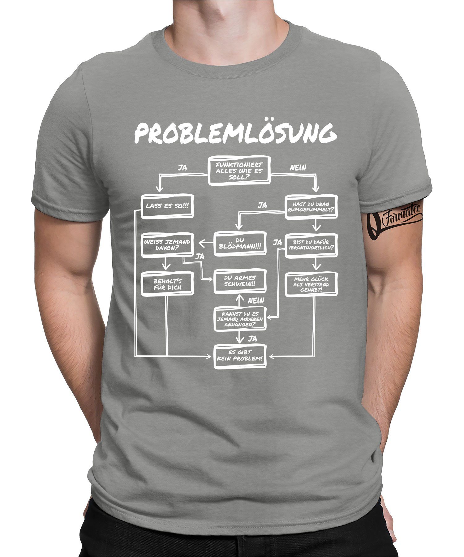 Quattro Formatee Kurzarmshirt Problemlösung Herren - Heather Statement Lustiger Grau (1-tlg) Spruch T-Shirt