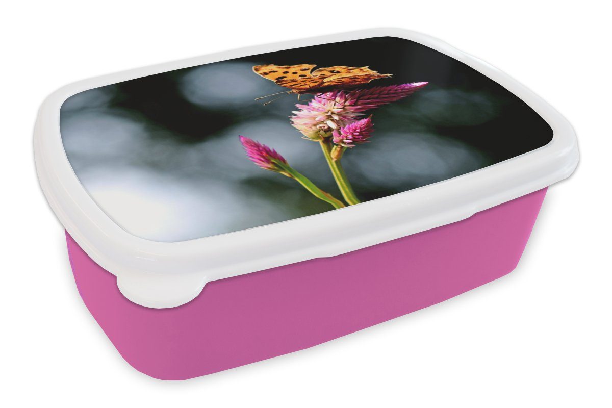 Kunststoff Kinder, - Kunststoff, Snackbox, - (2-tlg), Erwachsene, MuchoWow Blumen Brotbox für Mädchen, Lunchbox Brotdose rosa Schmetterling Insekten,