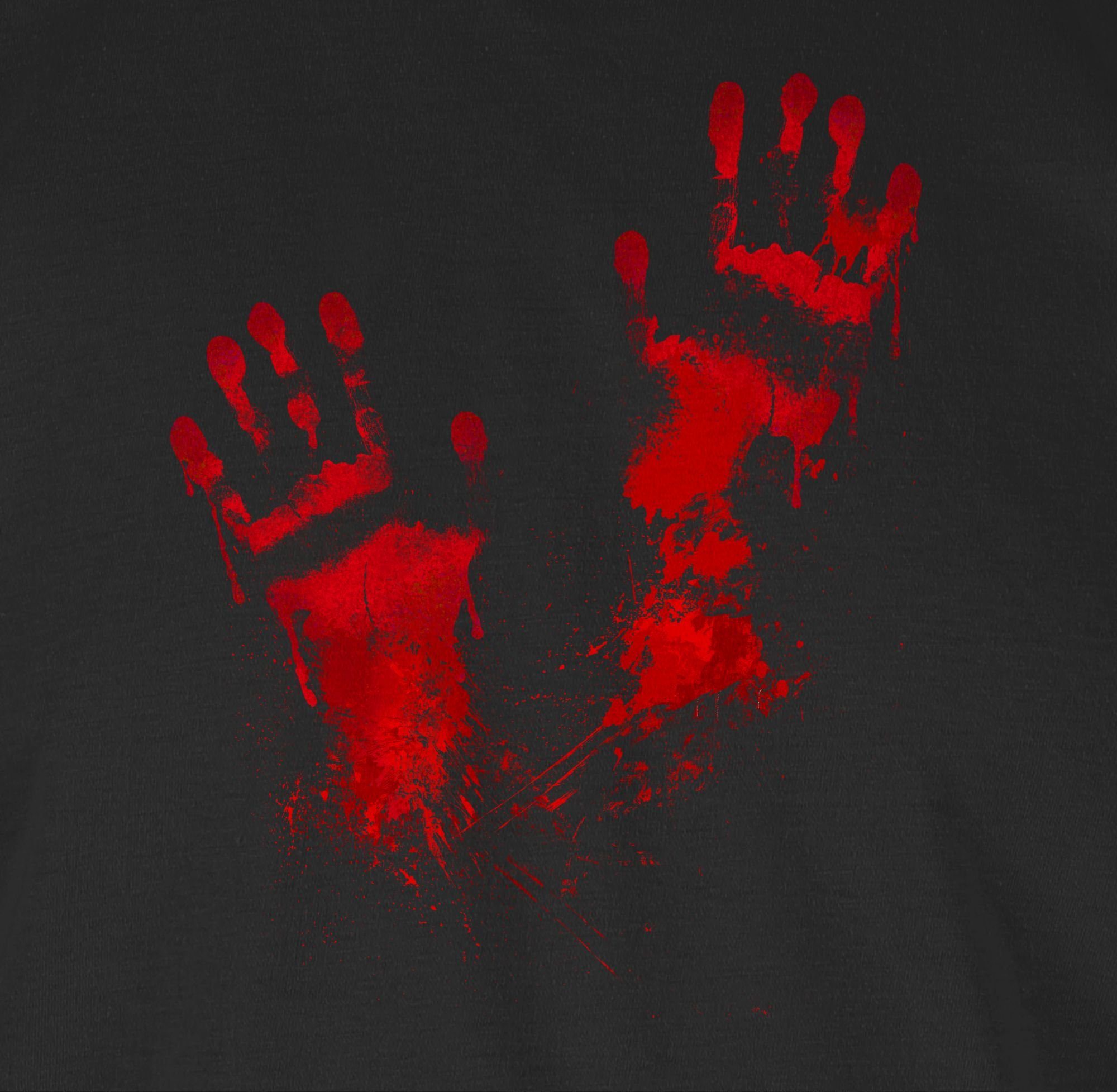 Herren T-Shirt Kostüme Blutige Halloween Handabdruck Blut Handabdrücke Shirtracer Schwarz Gruselig 01