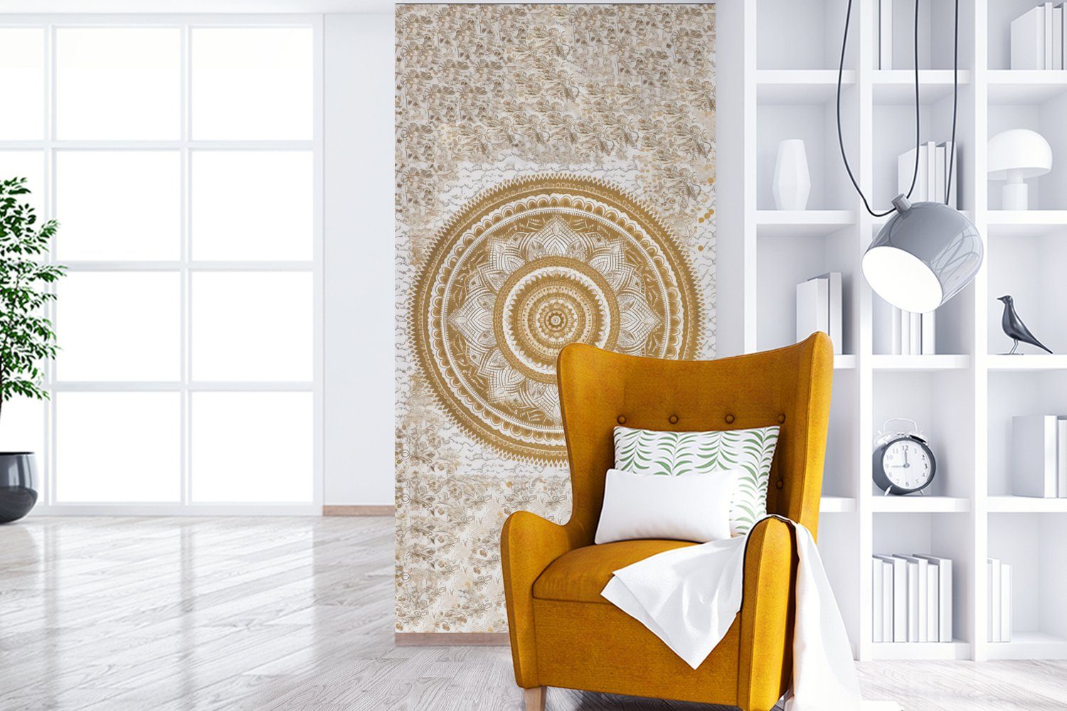 MuchoWow Fototapete - Mandala Gold Design, Küche, Fototapete Matt, (2 Blumen Wohnzimmer St), für bedruckt, Weiß Schlafzimmer - - Vliestapete 