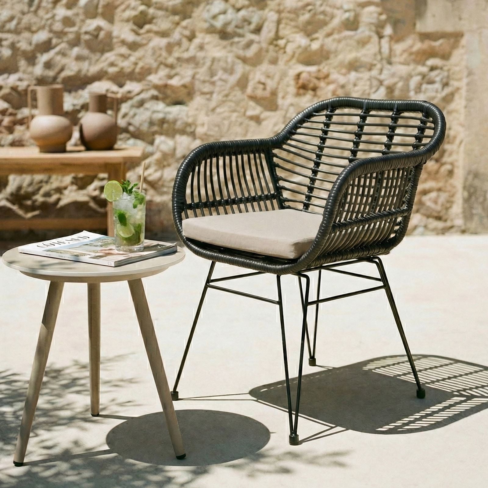 IDIMEX Gartenstuhl PARAMO, In & Outdoor Esszimmerstuhl mit Metallgestell in Rattan Optik beige