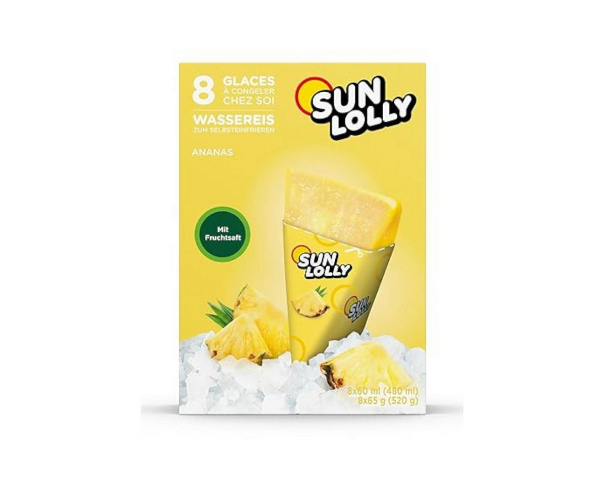 SUN LOLLY Süßigkeit, Sun Lolly Ananas Wassereis 8x60ml zum Selbsteinfrieren Packung 480ml