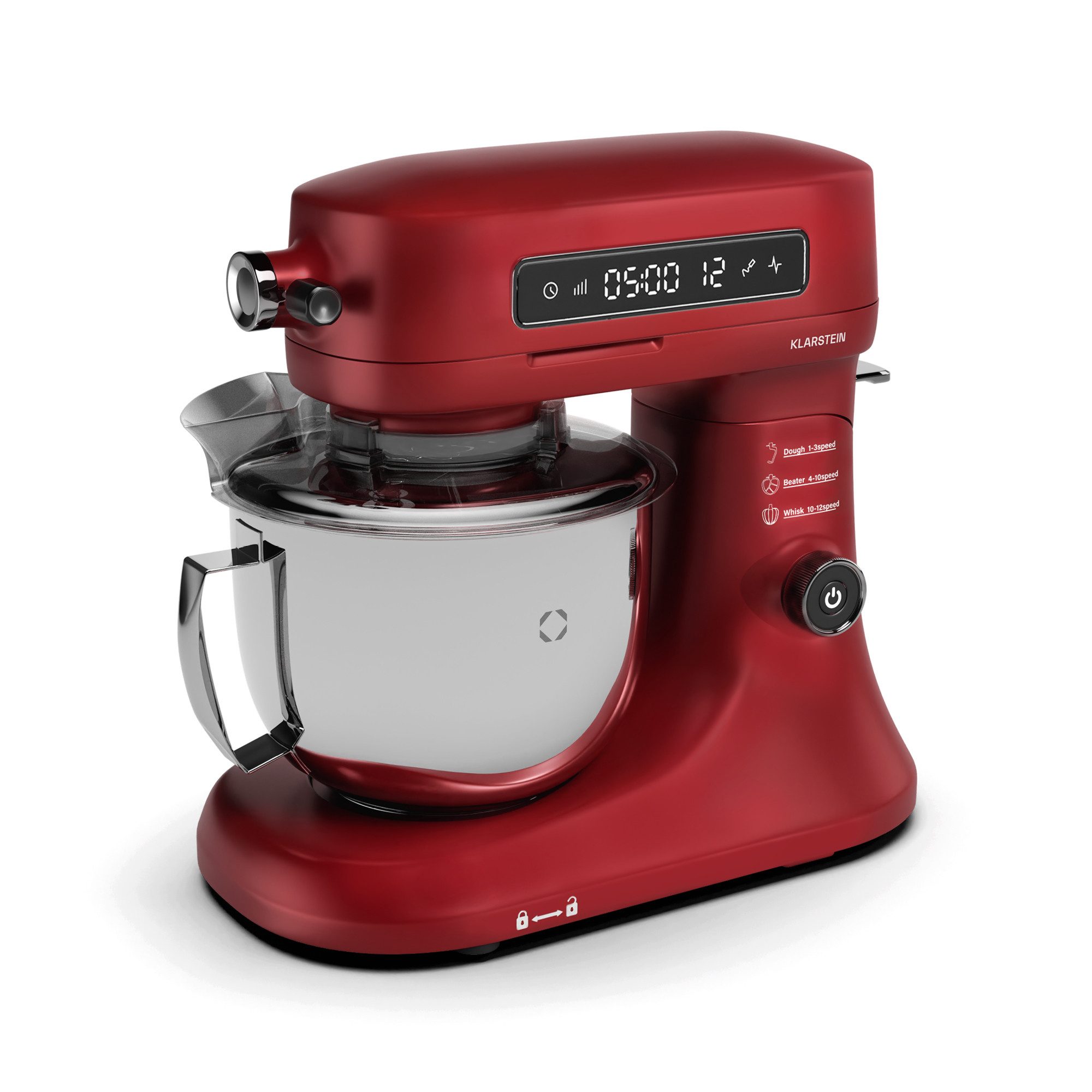 Klarstein Küchenmaschine, 1600 W, 5 l Schüssel, Knethaken Rührbesen Schneebesen 5 L LCD Touch