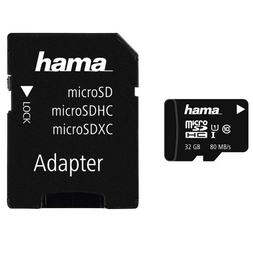 Hama microSDHC 32 GB Class 10 UHS-I 80MB/s + Adapter/Foto »inkl. Adapter auf SD Karte«