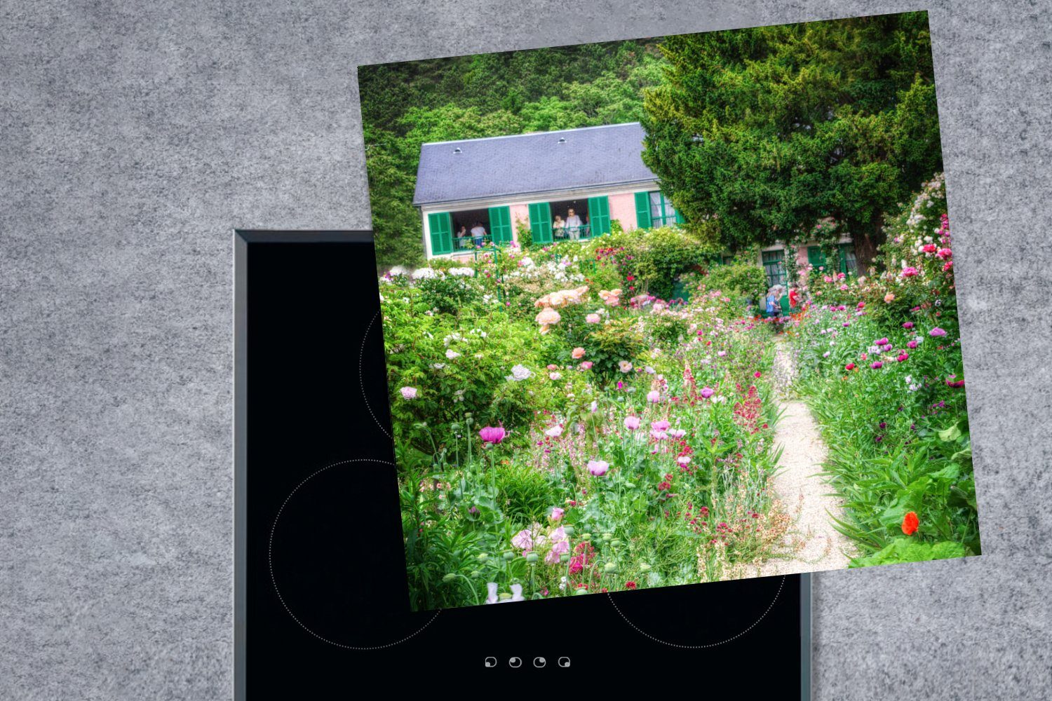 78x78 küche Vinyl, mit Ceranfeldabdeckung, Monet Herdblende-/Abdeckplatte in cm, Garten Frankreich, Arbeitsplatte im zum von MuchoWow Türen Bauernhaus tlg), (1 Weg für