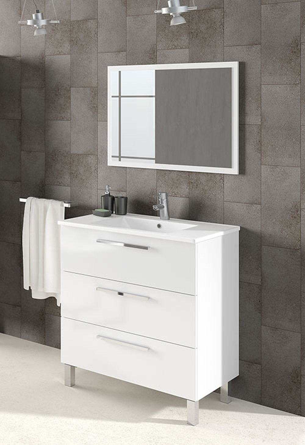 FORES HABITAT Waschbeckenunterschrank in weiß glänzend - 80x86x45 (BxHxT) – Bild 2 von 5