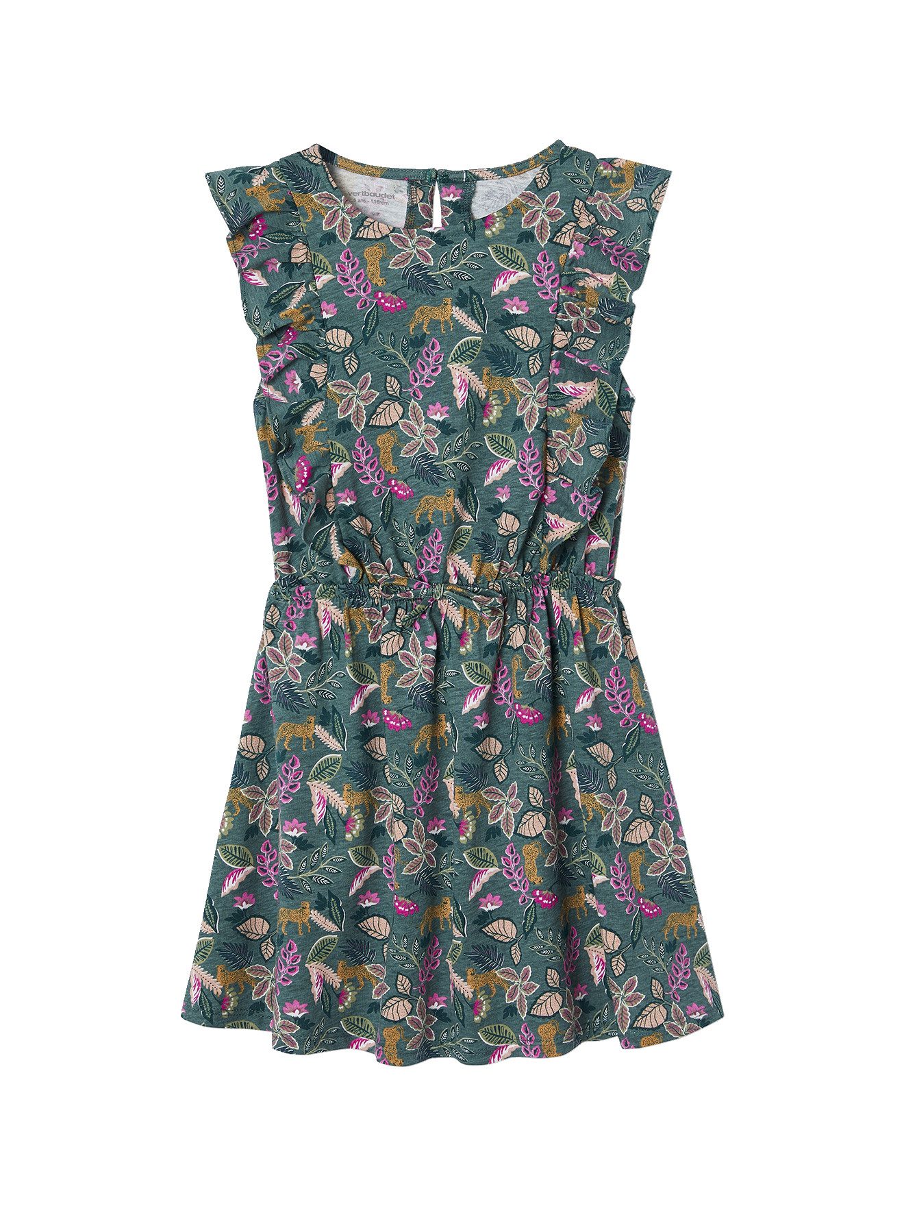 vertbaudet Minikleid Bedrucktes Mädchen Jerseykleid mit Volantärmeln