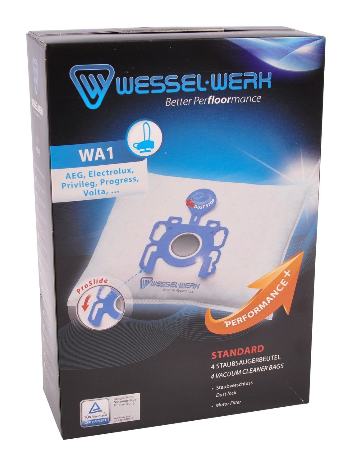 Wessel-Werk Staubsaugerbeutel 4 x,WA1 Progress Electrolux Staubsaugerbeutel A07 = Privileg AEG Swirl