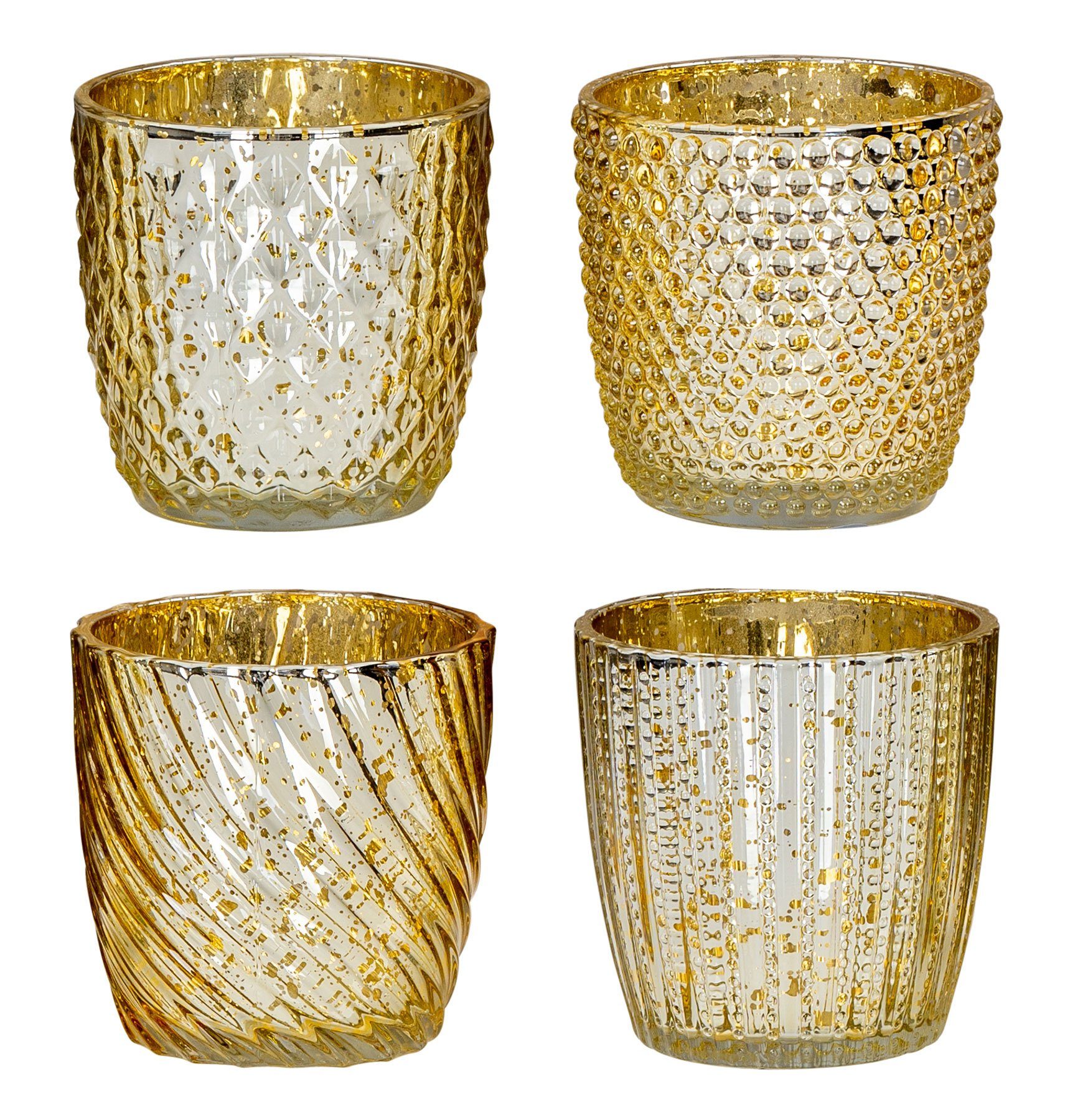 Set Teelichthalter H9cm Gold Tischdeko Kerzen Glas Teelichthalter, 4er Levandeo® Windlicht