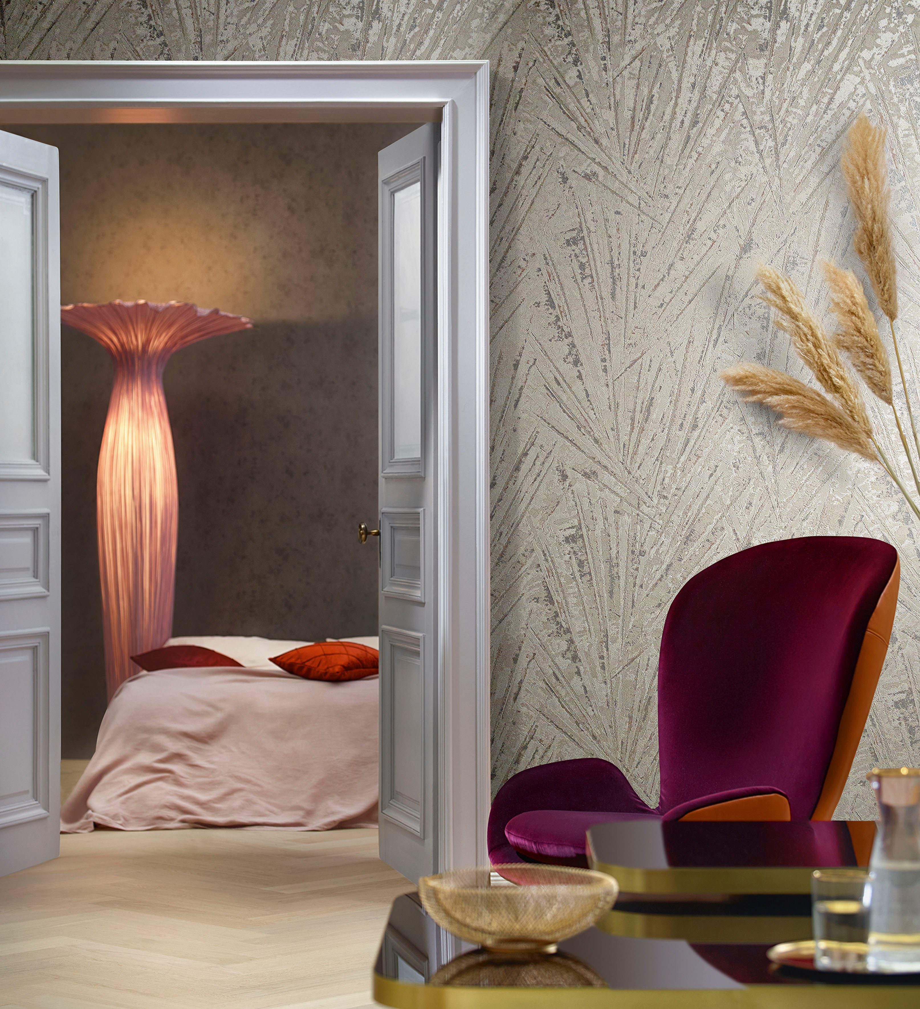 Marburg Vliestapete Palm, geprägt, Kunst moderne Vliestapete für Wohnzimmer Schlafzimmer Küche beige