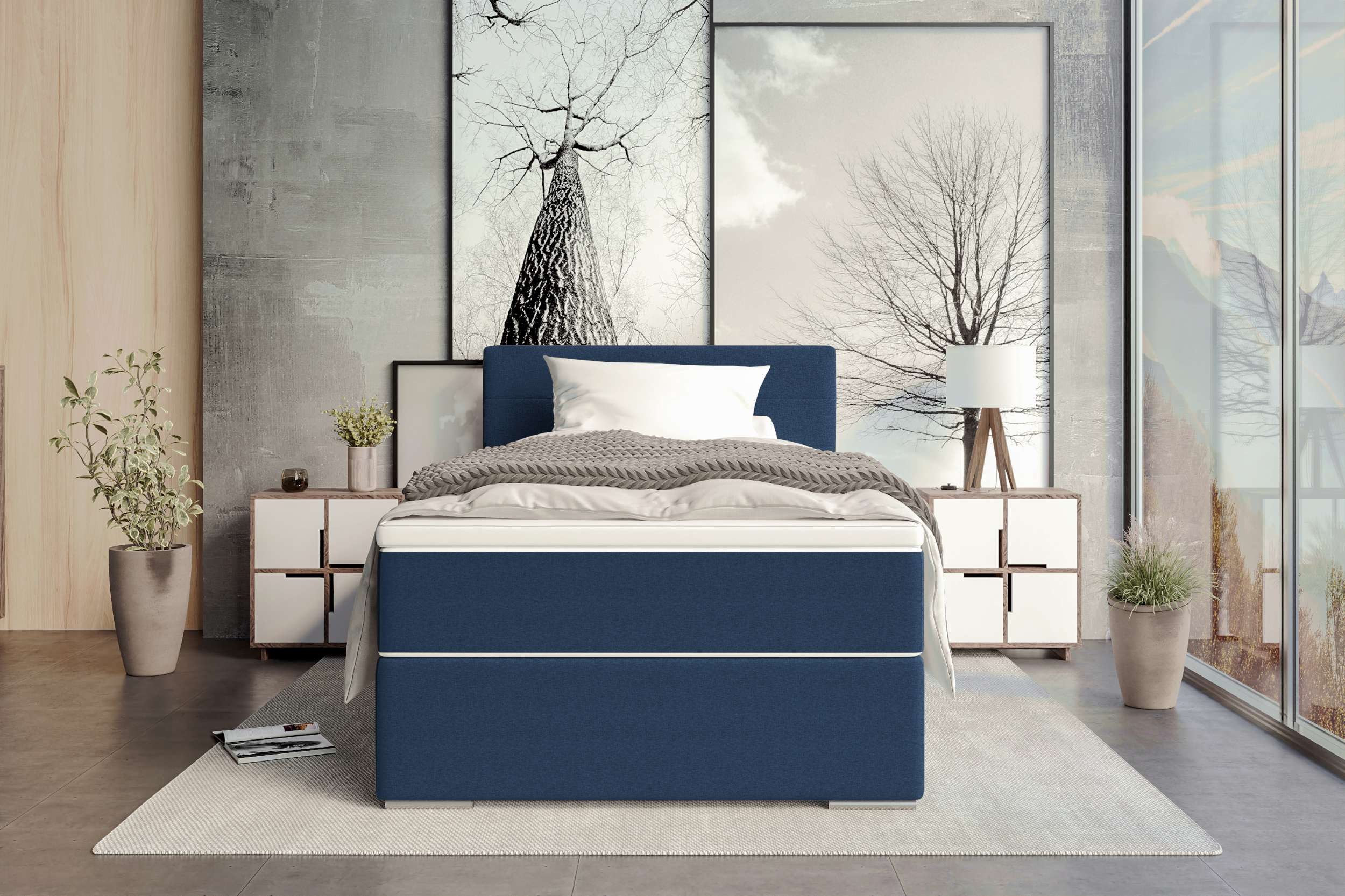 Sofa Dreams Boxspringbett Boxspringbett Valerio Mini, Webstoff, anthrazit, 100x200 cm (Schlafzimmerbett, Bett), mit Taschenfederkernmatratze und Topper, in Webstoff MALMO_NEW