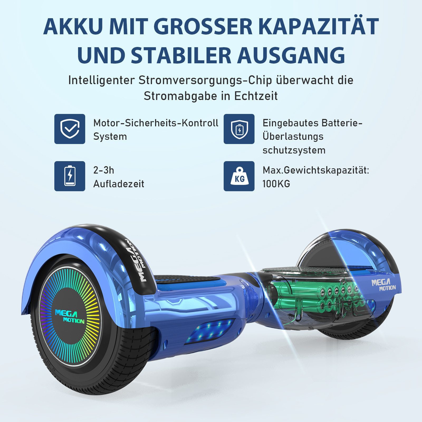 Mega Motion Balance Scooter 6.5 Zoll Hoverboards mit Sitz Hoverkart und Bluetooth und LED-Licht, 15 km/h, mit einem Go-Kart, Geschenk für Kinder und Jugendliche