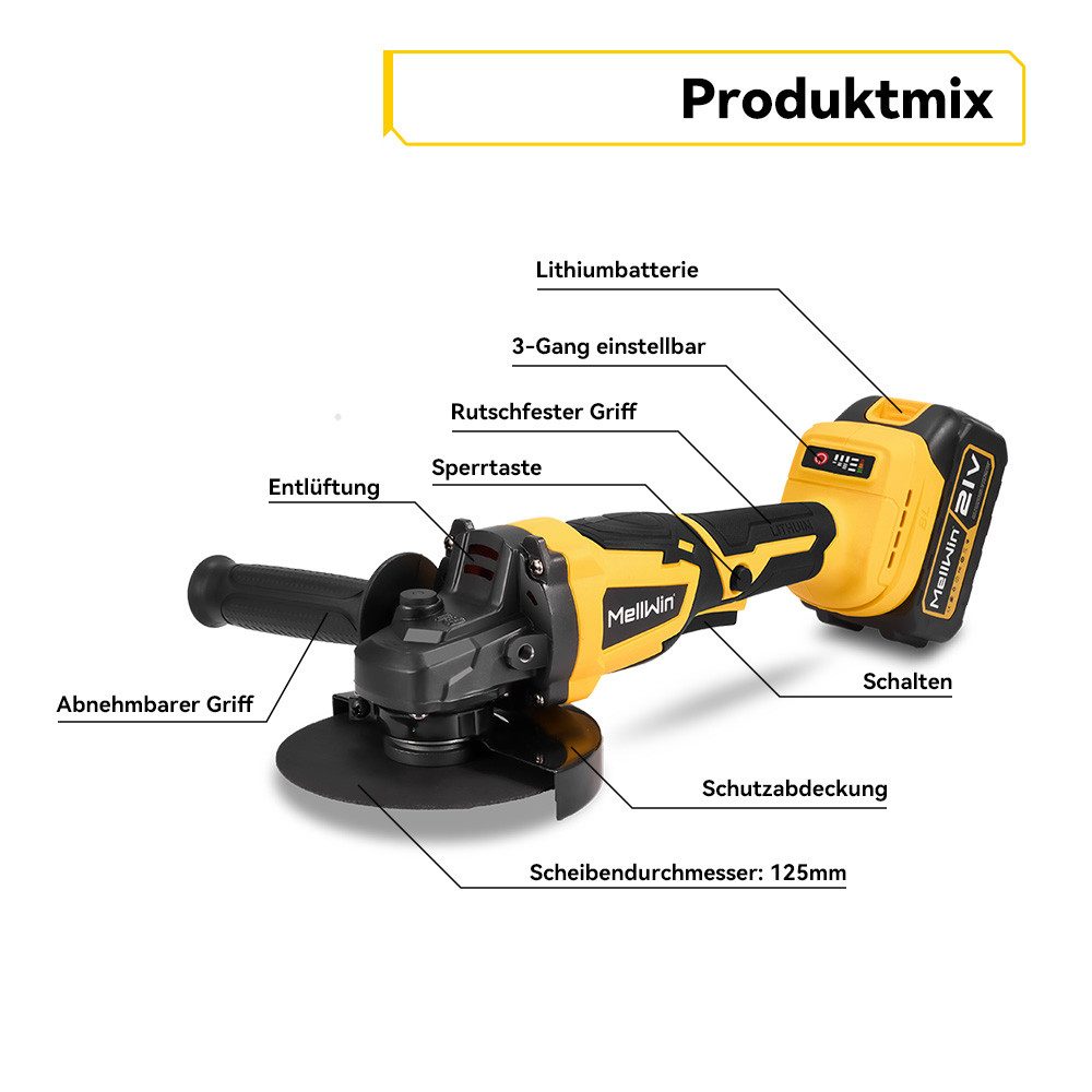 ONEVAN Akku-Winkelschleifer 125mm Bürstenlos, 12000 U/min günstig online kaufen