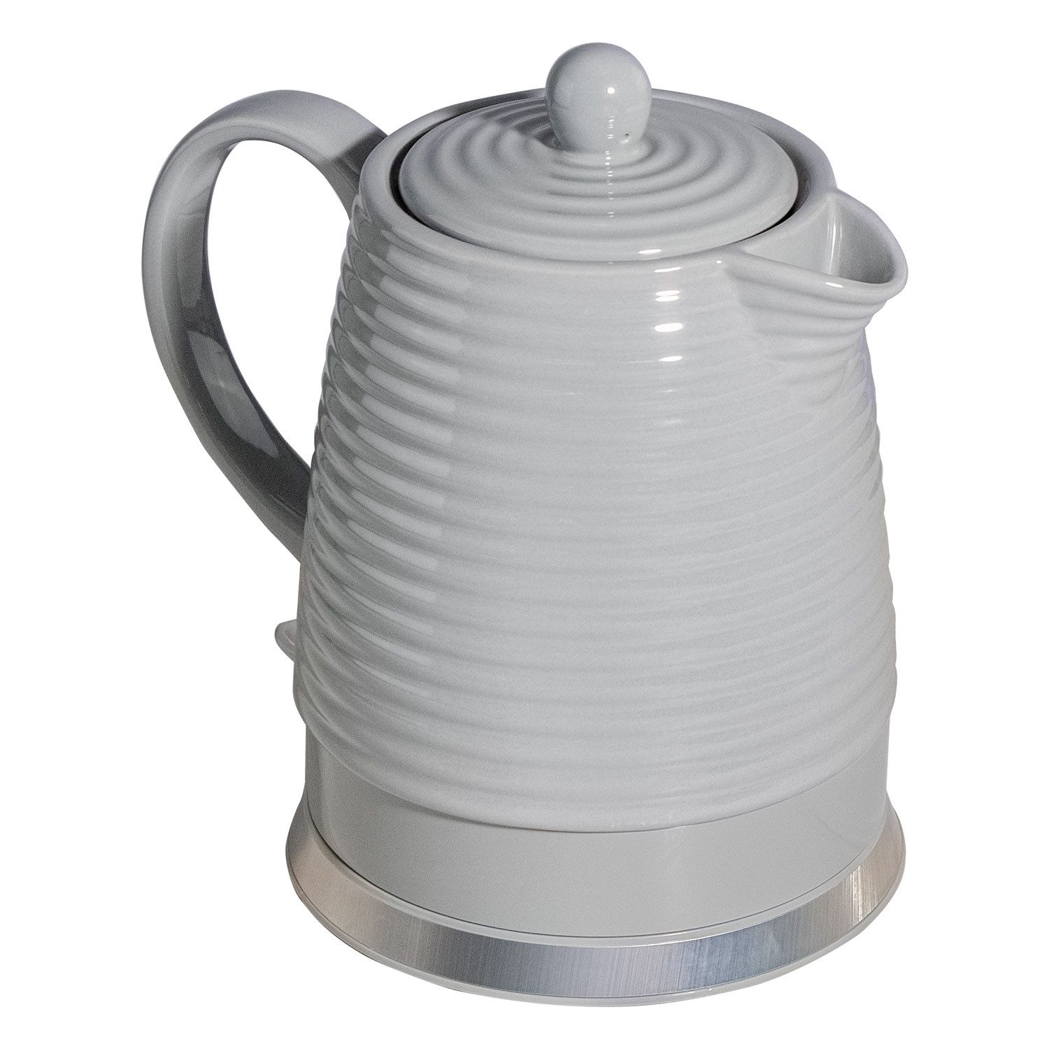 KVOTA Wasserkocher Elektrischer Wasserkocher aus Keramik, 1,5 Liter, Design Grand, grau, 1.5 l, 1500 W