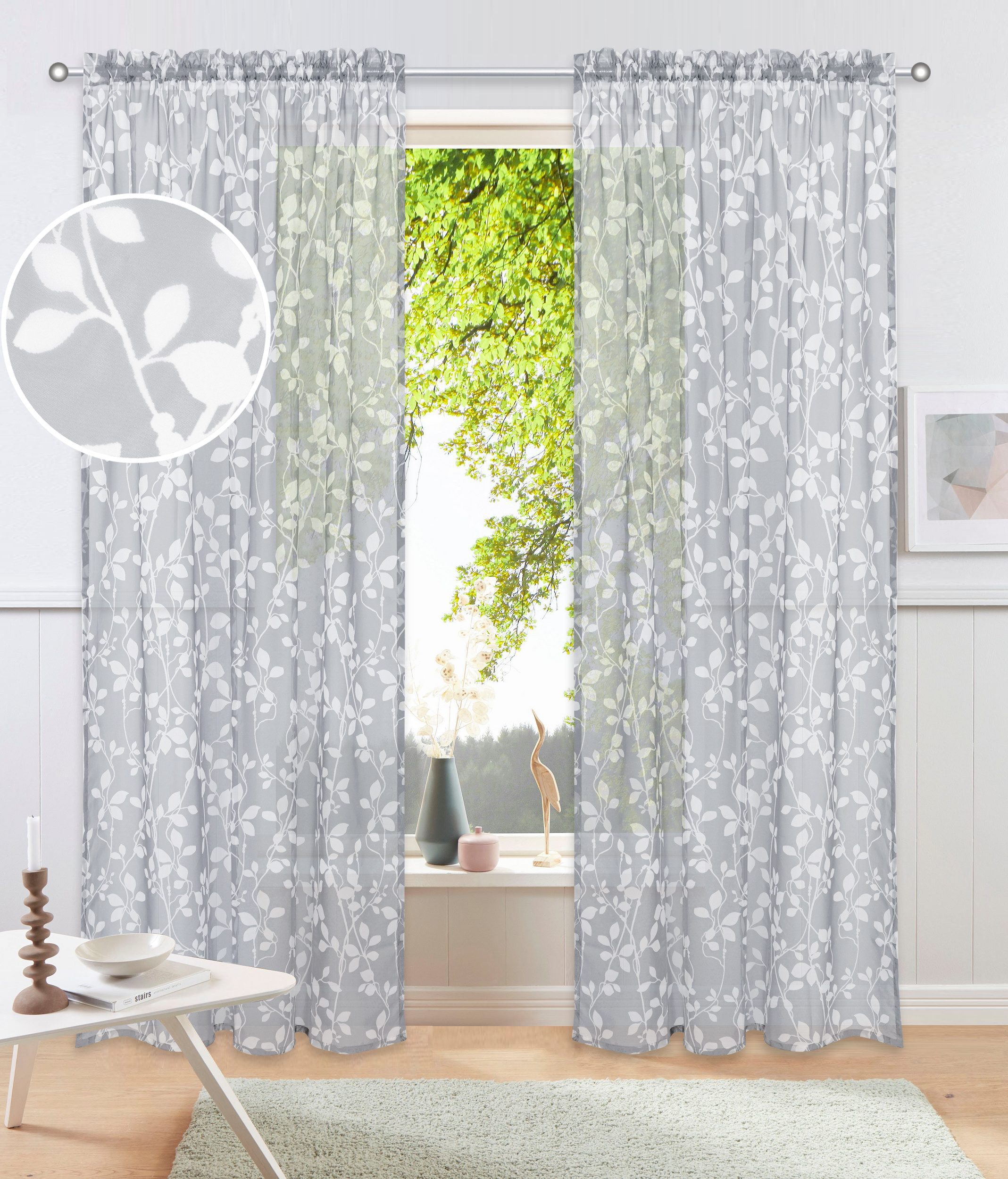 my home Gardine Issoire (1 St), Stangendurchzug, transparent, Wohnzimmer, Schlafzimmer, Esszimmer, gemustert, modern