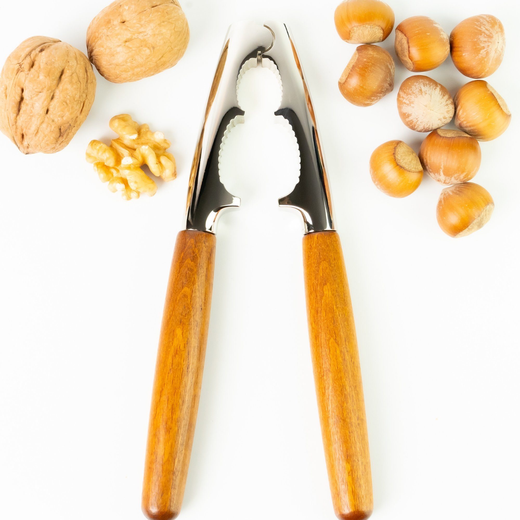 Thiru Nussknacker Basic edeler Holzgriff - Für Walnüsse, Haselnüsse, Paranüsse, (1er Set), Knacken ohne Kernzerquetschung
