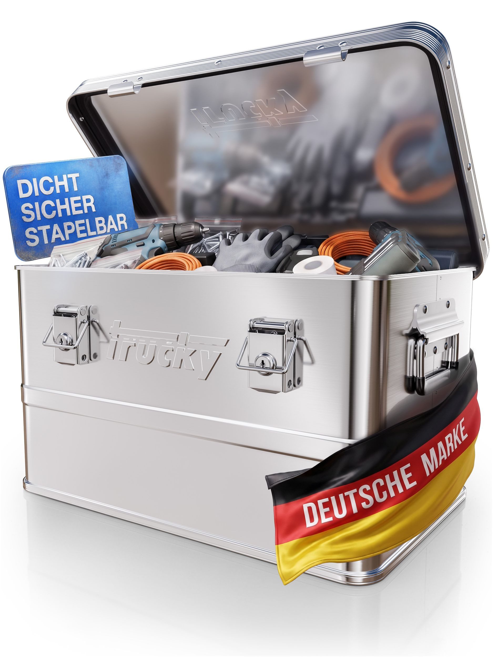 Trucky Allzweckkiste Aluminium Box mit Deckel Silber Alukiste Alu Kiste Abschliessbar
