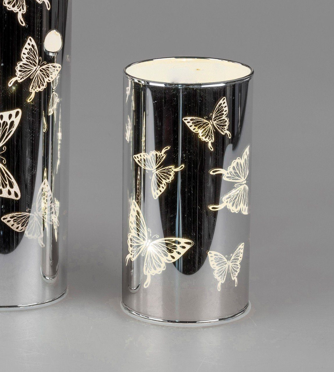 formano D:8cm H:15cm Schmetterlinge, Silber Tischleuchte Glas