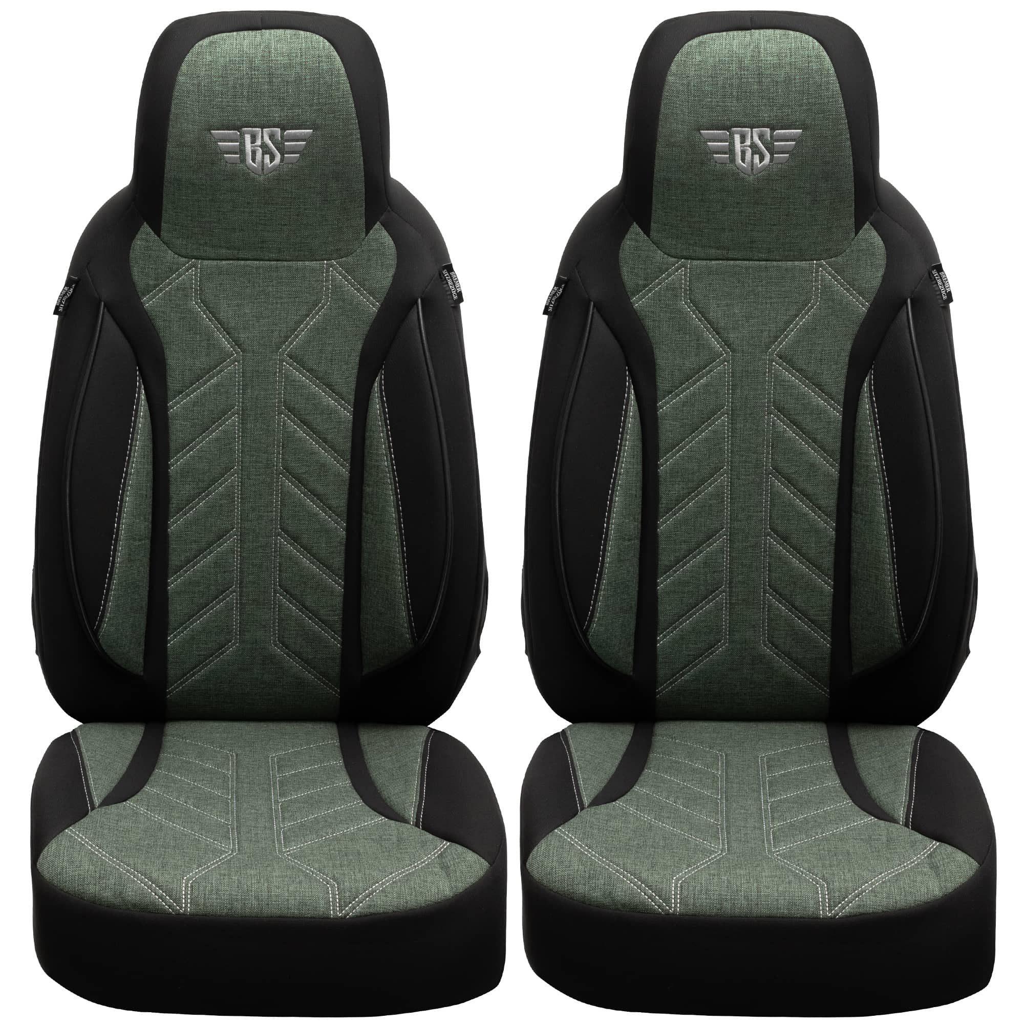 BREMER SITZBEZÜGE Autositzbezug für Mini Clubman BJ 2007-14 (PLKT213), Set, 2-tlg., Schonbezüge Sitzbezüge Fahrer und Beifahrer, in Schwarz/Olivgrün