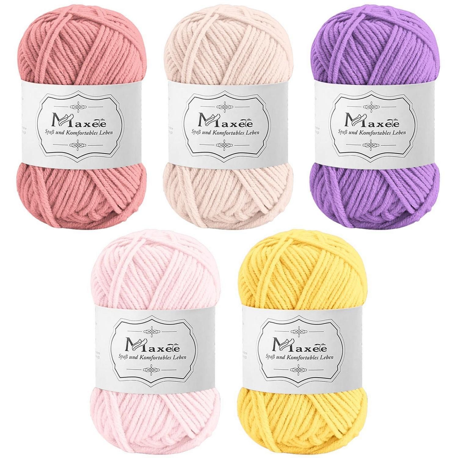LuxusKollektion Häkelgarn Acryl 5 Farben 250g Häkelwolle, (5-St)