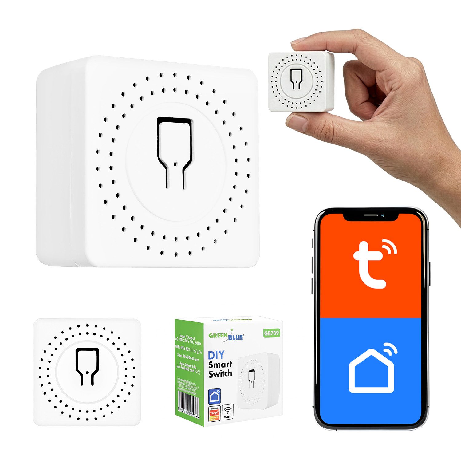 GreenBlue Relais-Modul GB739 Smart Tuya WLAN-Steuerrelais für Unterputzmontage, (1-St), 100–240 V AC, 50/60 Hz, max. 16 A, für LED 150 W