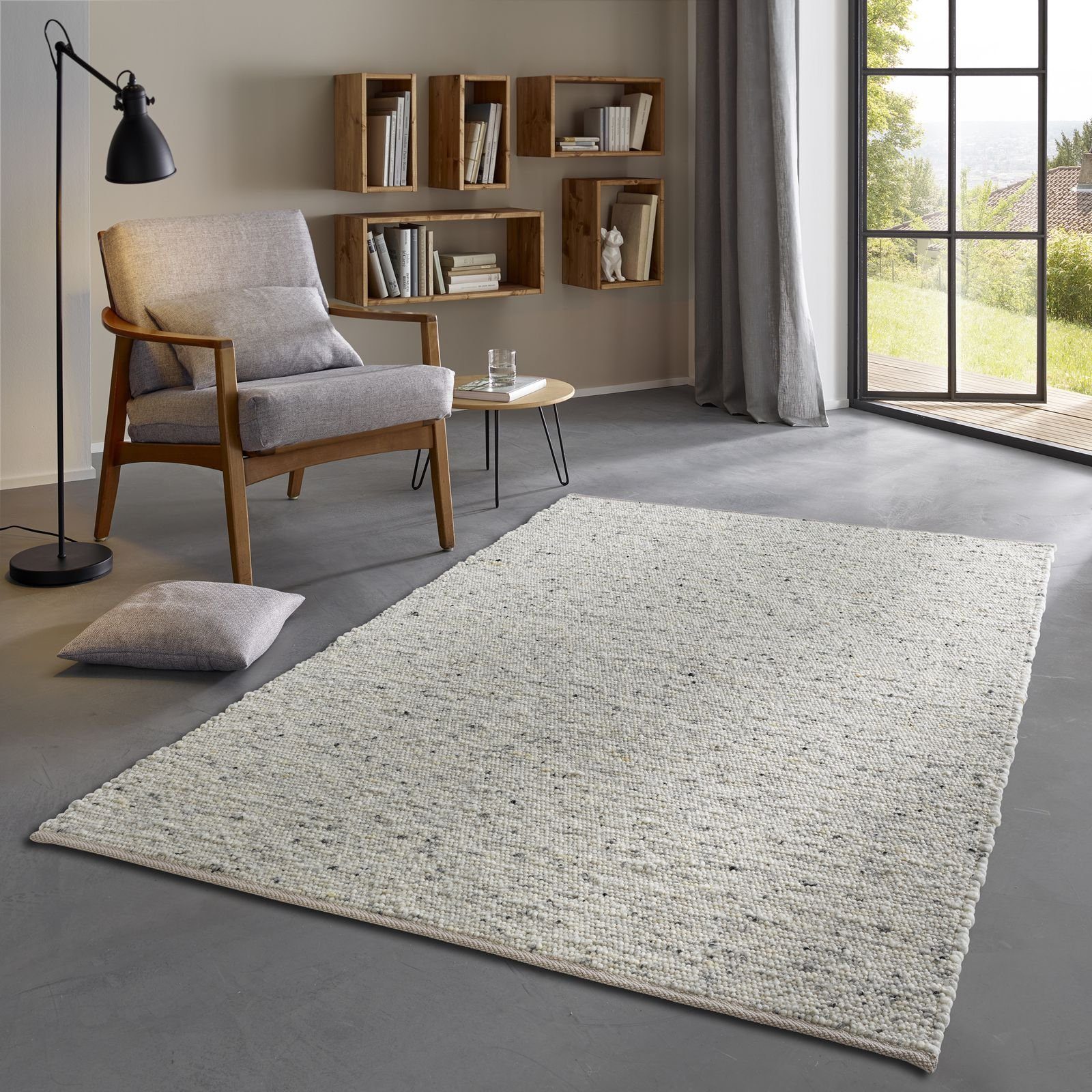 TaraCarpet Wollteppich TaraCarpet Fjord, rechteckig, Höhe: 10 mm, Handwebteppich Schurwolle hell-grau Wohnzimmer Schlafzimmer 060x120 cm