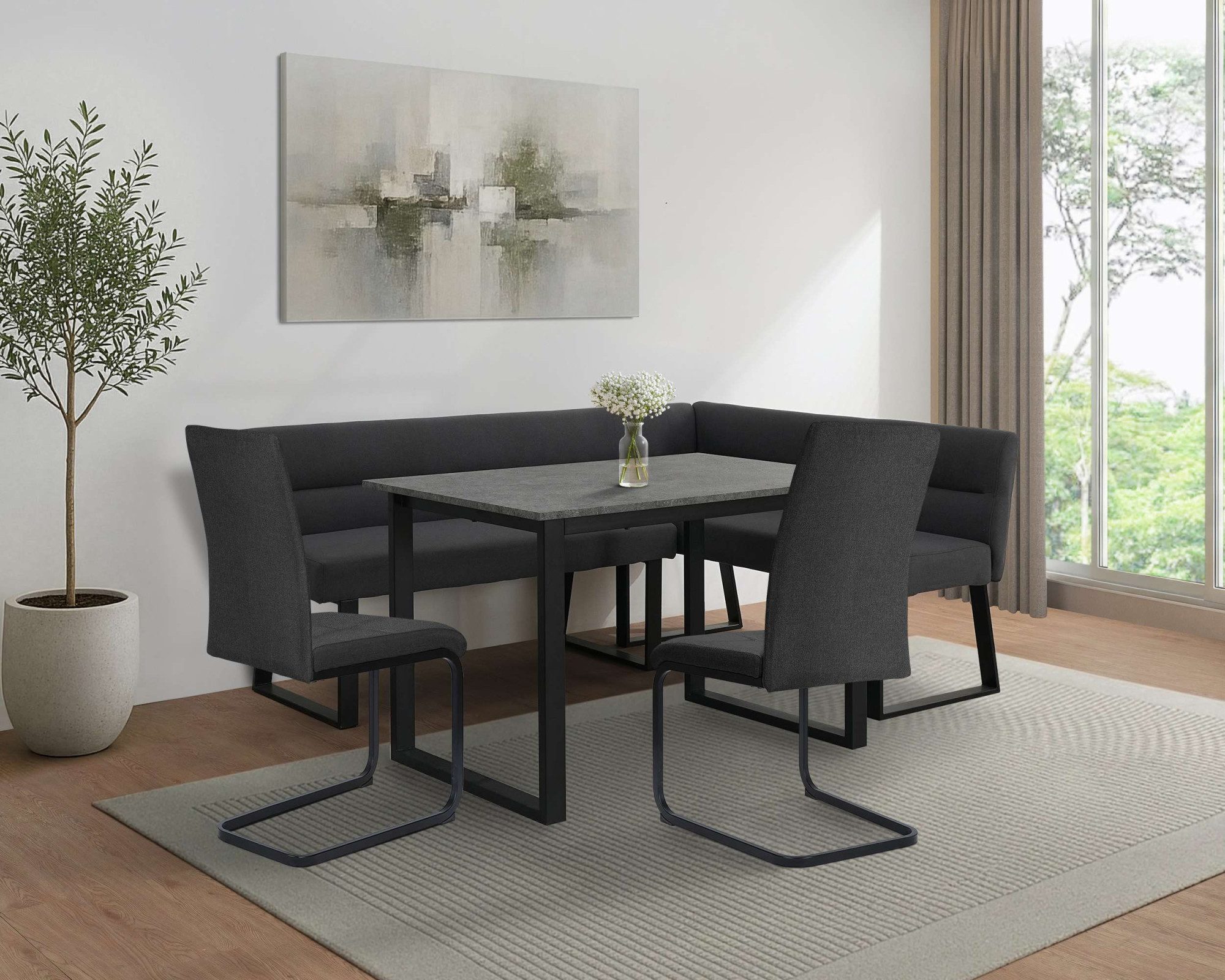 OTTO home Eckbankgruppe Barcell/Ivanna/Calgoty, (Set, 4-tlg., Eckbankgruppe mit Tisch, Eckbank, Stühle), Sitzgruppe, Eckbank und Stühle bequem gepolstert, Tisch 120x80 cm
