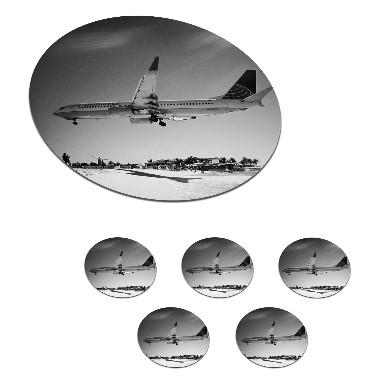 MuchoWow Glasuntersetzer Flugzeuge über Tasse, Sint-Maarten, Becher 6-tlg., Zubehör Korkuntersetzer, Tassenuntersetzer, für Gläser, Getränkeuntersetzer