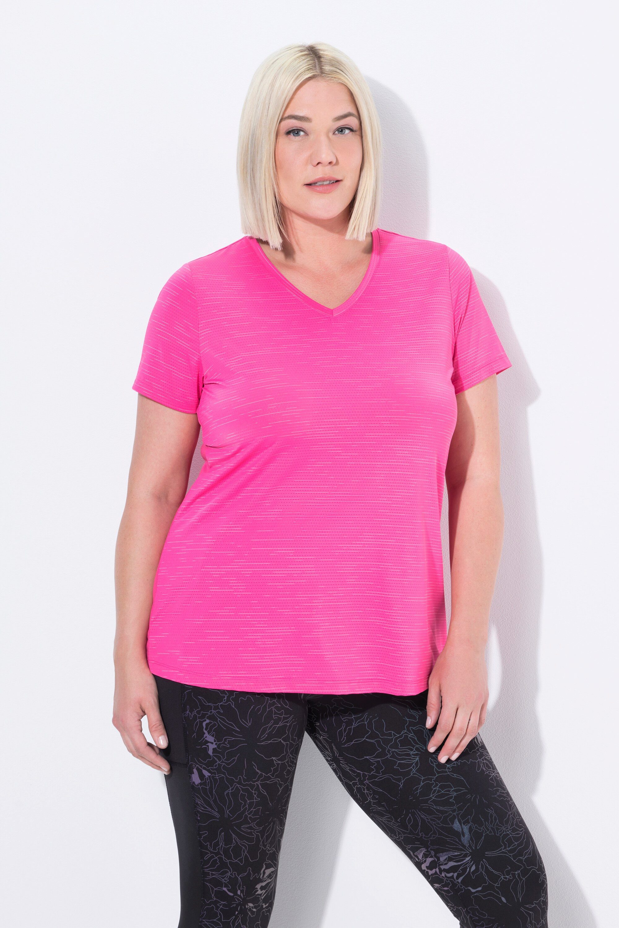 Ulla Popken T-Shirt Funktionsshirt Mesheinsätze V-Ausschnitt günstig online kaufen