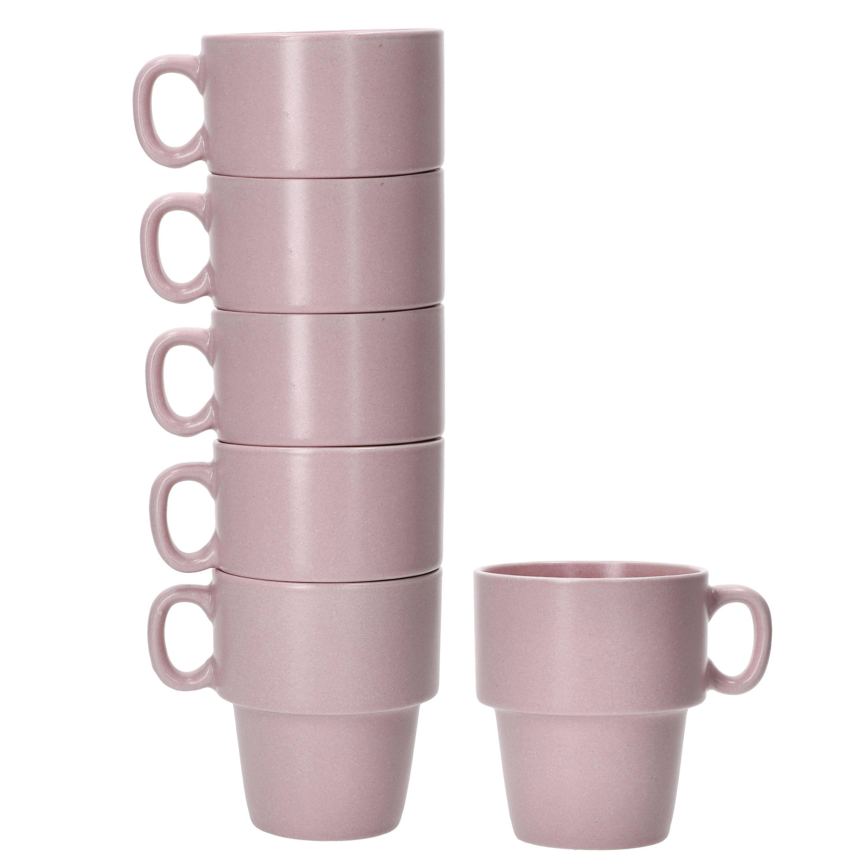 MamboCat Becher Stata 6x Kaffeebecher 250ml rosa Tee-Tasse Henkel Porzellan stapelbar, Porzellan
