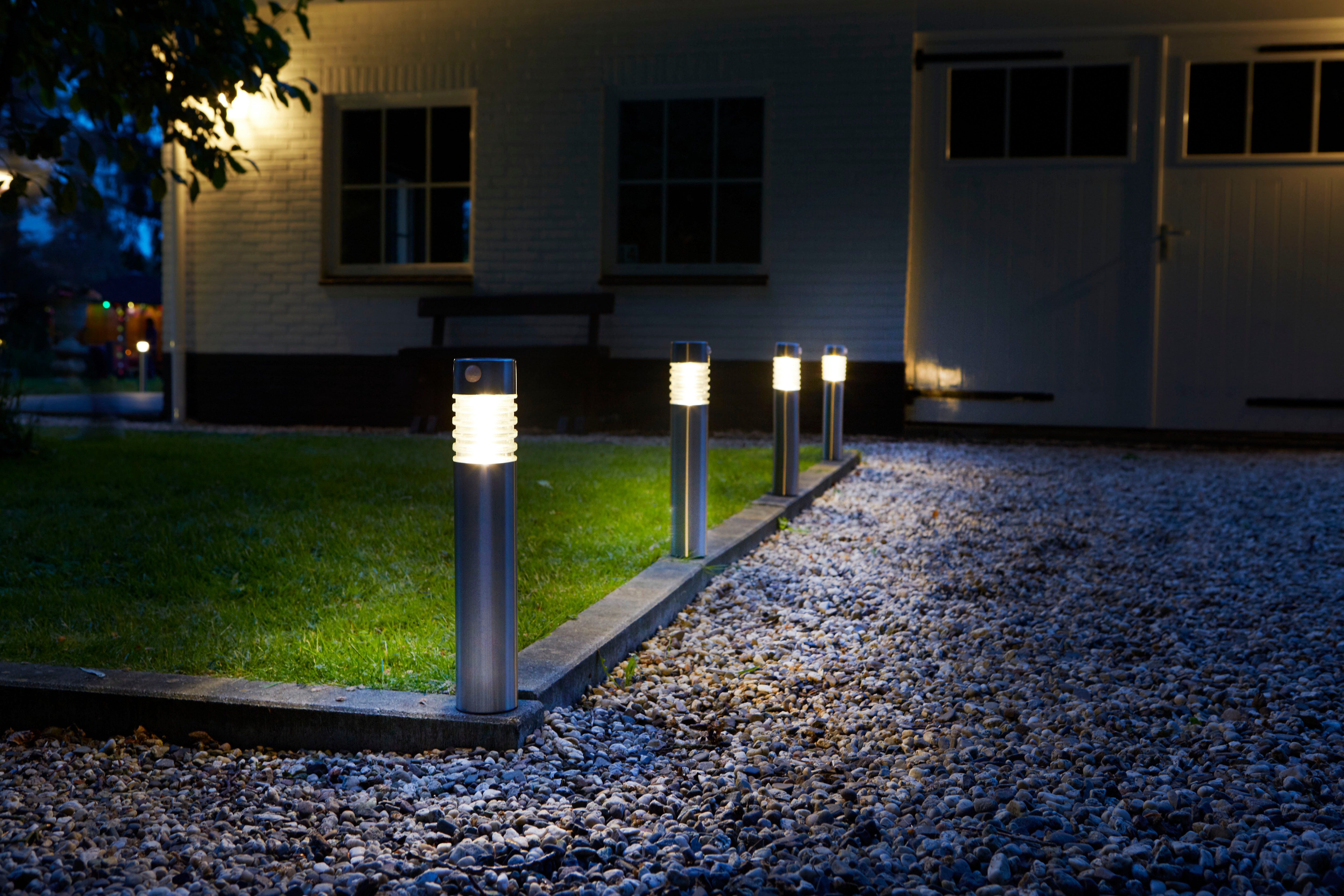 Luxform Gartenleuchte Solar-Intelligente Hybrid-Gartenlampe - Arizona, LED fest integriert, Aus Edelstahl und Glas gefertigt