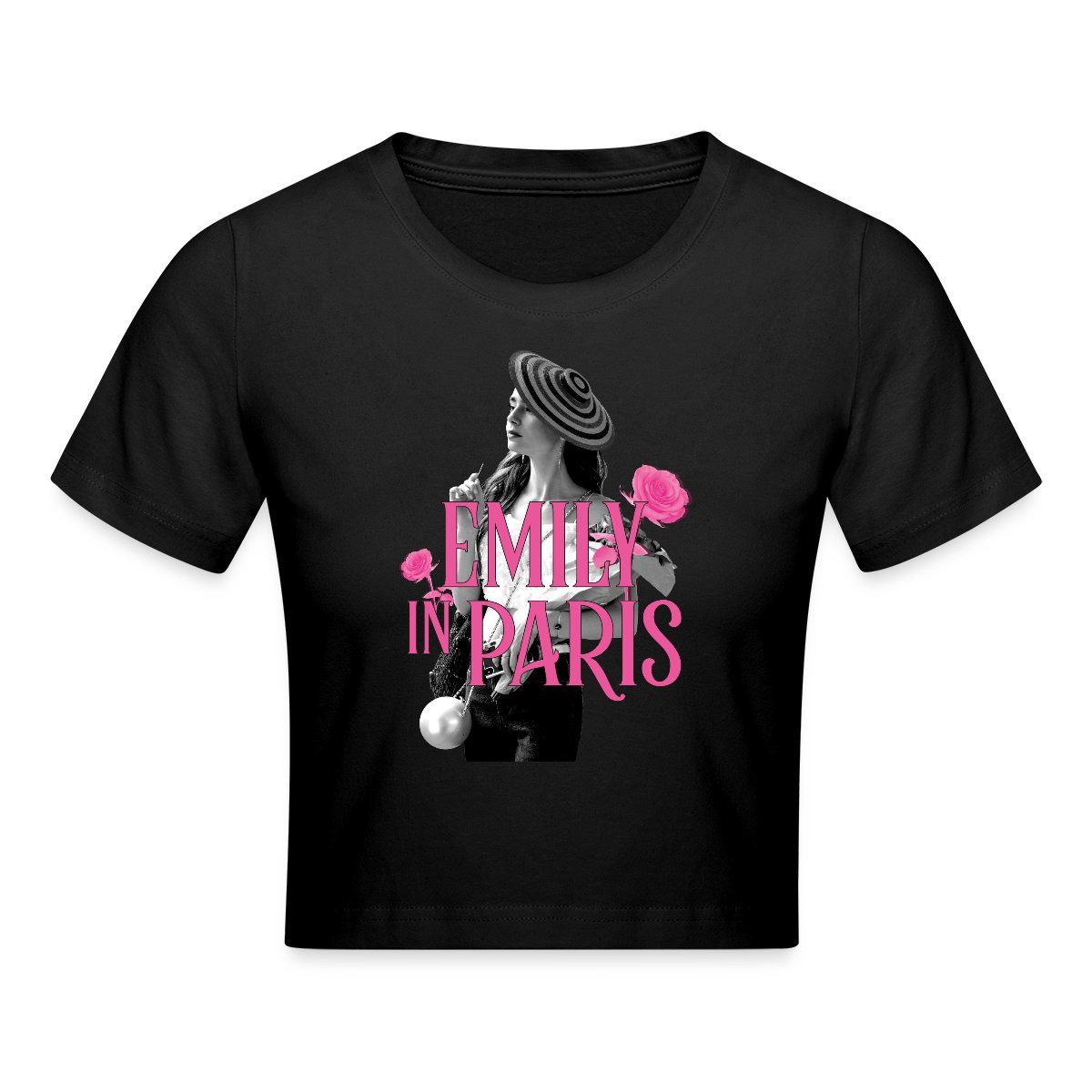 Spreadshirt T-Shirt Emily In Paris Emily Logo Mit Rosen Crop Top (1-tlg)