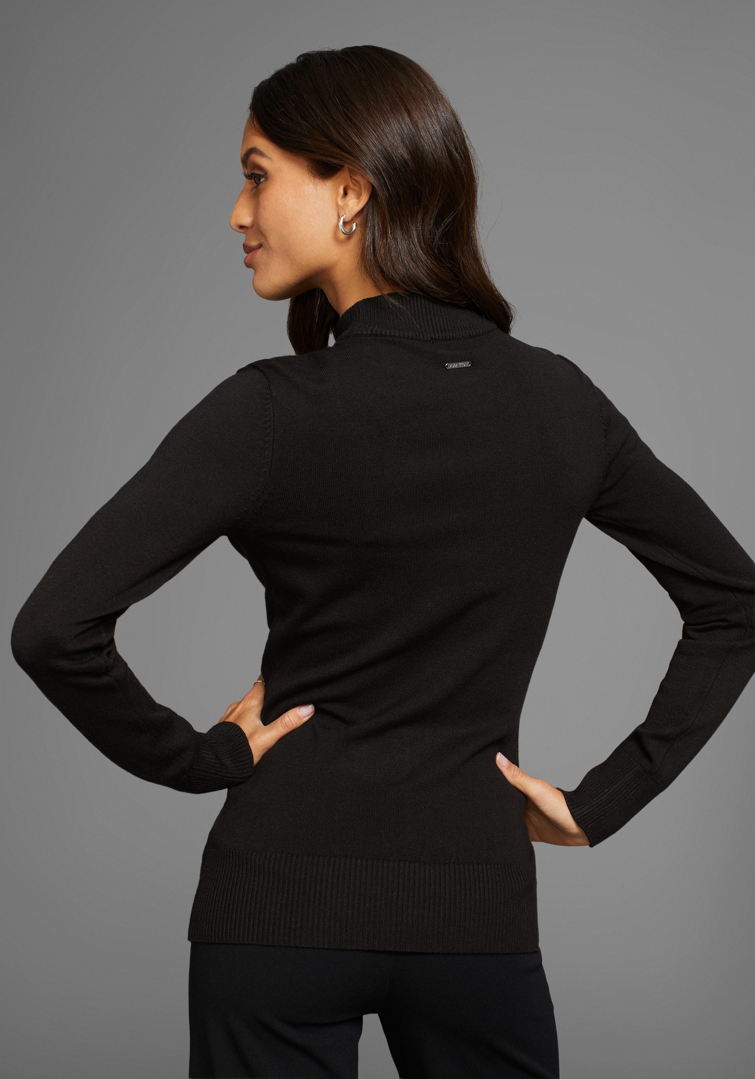 Laura Scott Stehkragenpullover mit glitzernden Ziersteinen und Mesh-Applikation