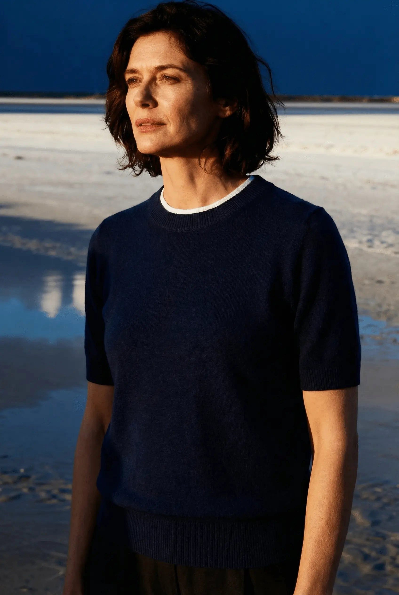 Cassis T-Shirt Cassis Rollkragenpullover meliert mit Ziernaht NAVY