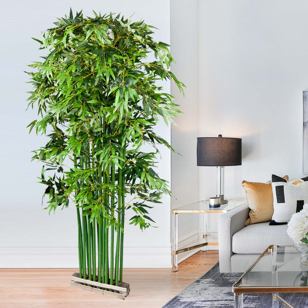 Kunstbambus Bambus Sichtschutz Element Stand Künstliche Pflanze mit Echtholz 200cm Bambus, Decovego, Höhe 200 cm