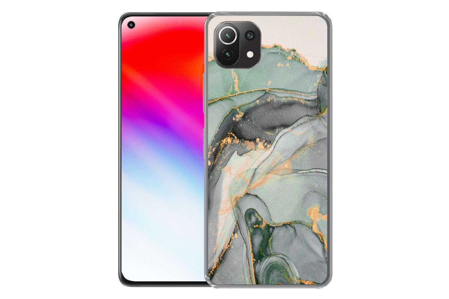 MuchoWow Handyhülle für Xiaomi Mi 11 Lite Gold - Marmor - Grün - Luxus - Glitzer - Marmoro, Phone Case, Silikon, Schutzhülle Dünn