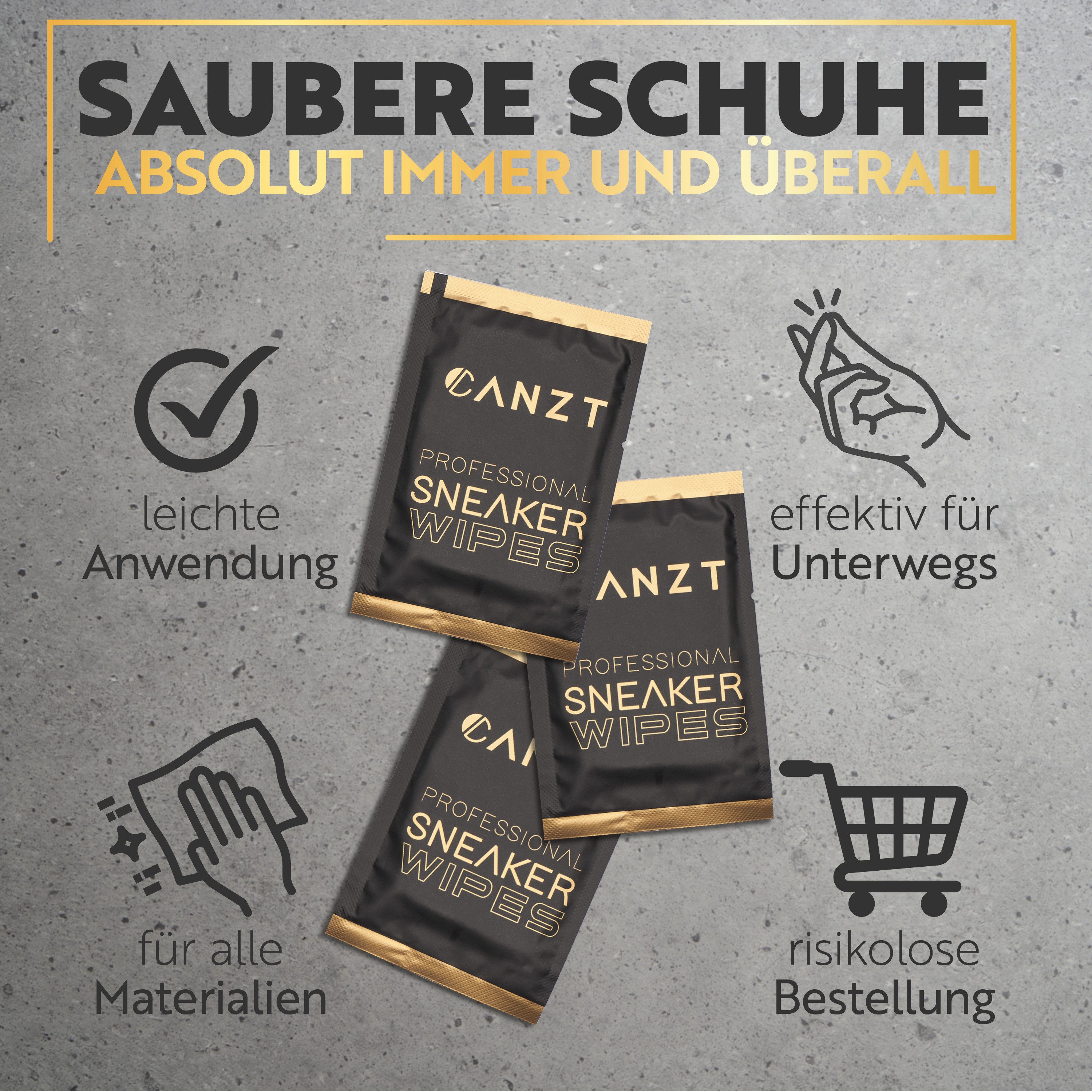 Canzt 30 Reinigungstücher für Schuhe – Sneaker Wipes für Leder & Stoff Reinigungstücher (1-tlg., 30 Sneaker Wipes)