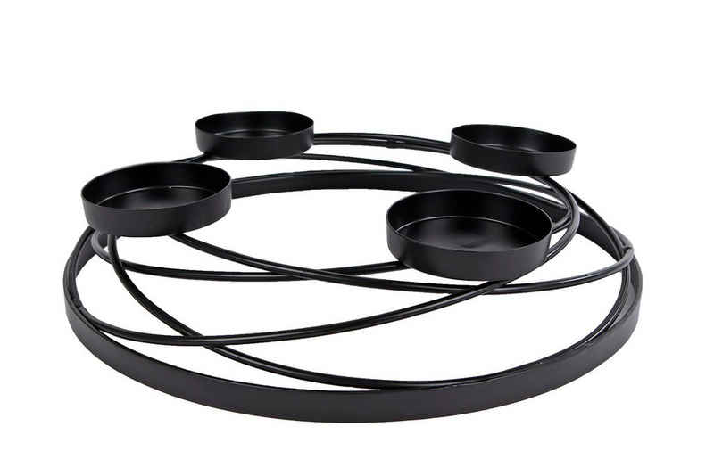 Spetebo Adventskranz Adventskranz aus Metall in schwarz - 35 cm, Deko Gitter Kranz mit 4 Kerzentellern