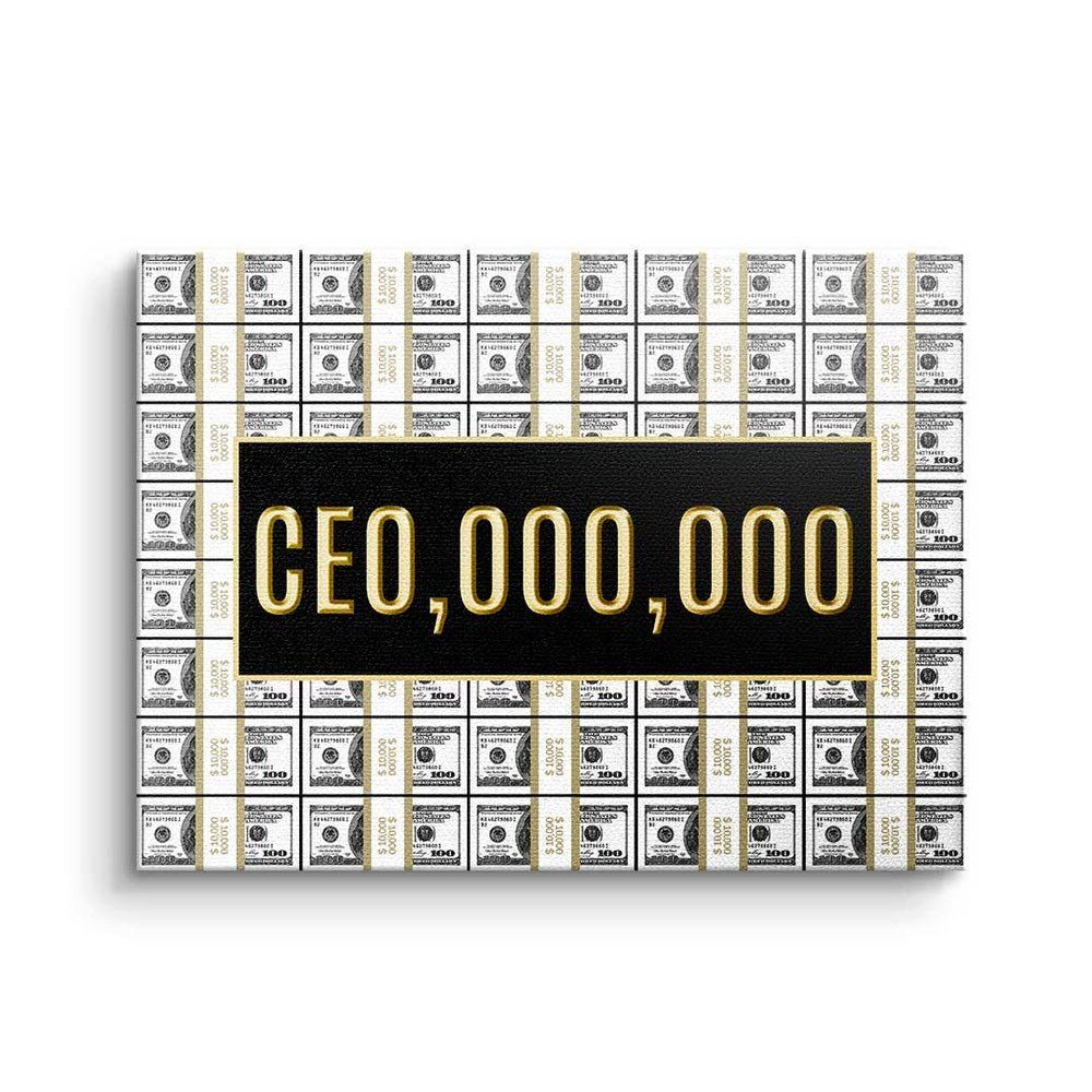 DOTCOMCANVAS® Leinwandbild, Premium Motivation Hustle Rahmen - - CEO.000.000 goldener Büro - - Leinwandbild