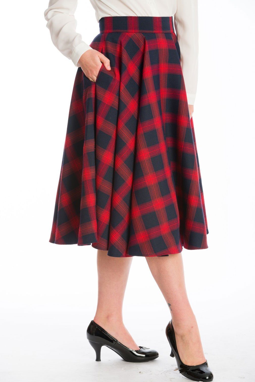 Banned A-Linien-Rock Sweet Check Rot Kariert Retro Vintage Swing Skirt