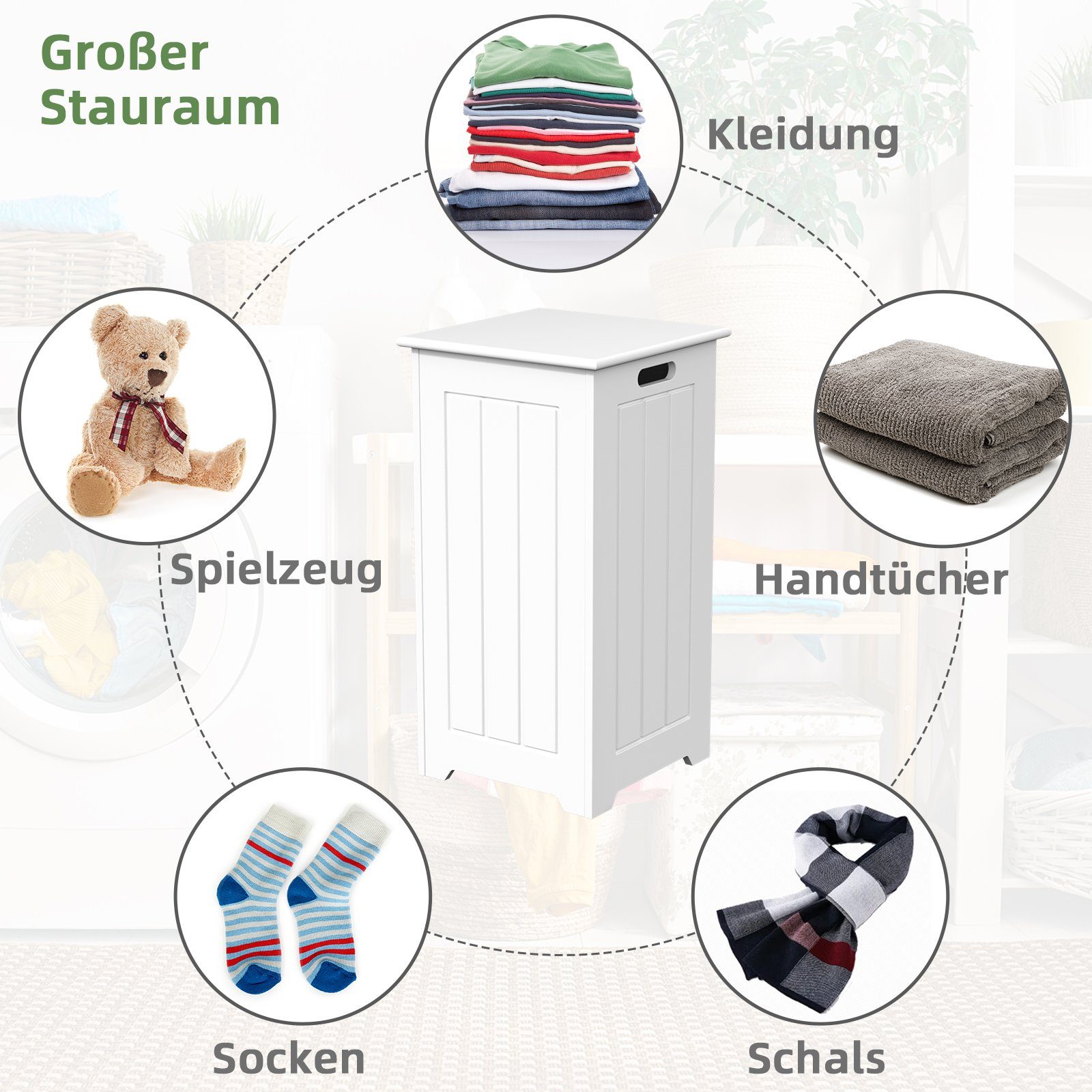 COSTWAY Wäscheschrank Wäschekorb schmal mit Deckel,Höhe 61cm,Badezimmer – Bild 5 von 5