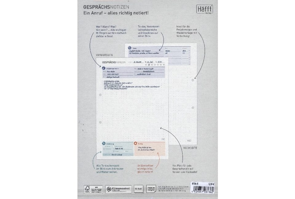 Häfft Notizheft Tisch-Block A4 Gesprächsnotizen