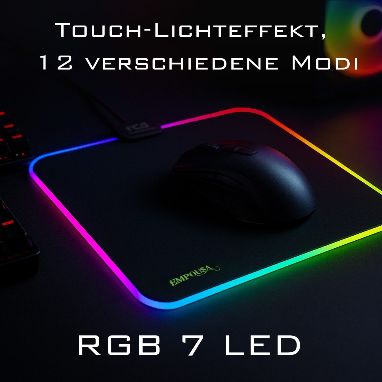 INCA Gaming Mauspad IMP-024 (Einzelprodukt), RGB Gaming-Mauspad mit 12 Modi