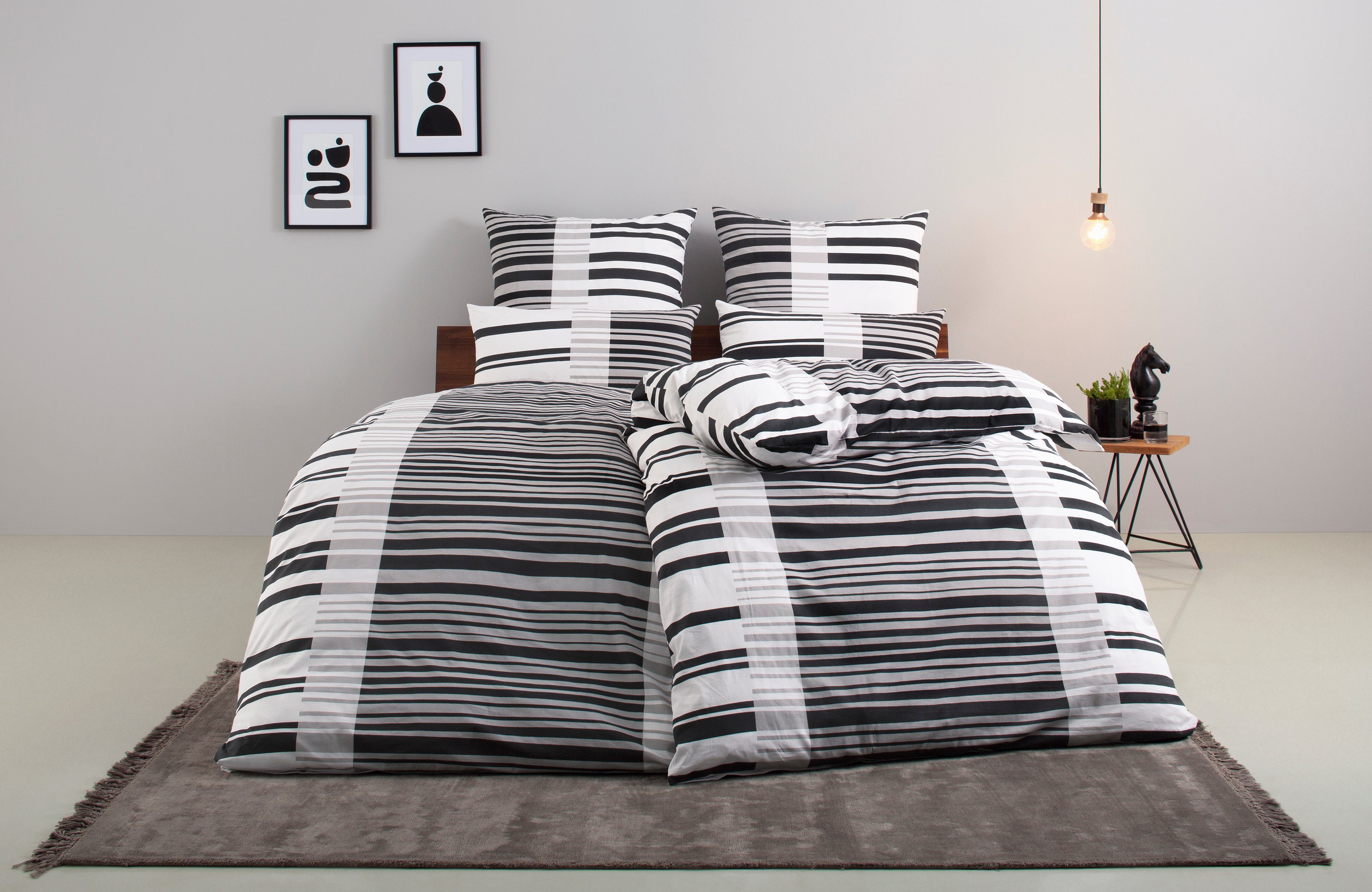 135x200 in Gr. schwarz/weiß Baumwolle, Bettwäsche cm, 155x220 Streifen-Design Renforcé, aus teilig, Bettwäsche im Bettwäsche oder Cameo Banani, 2 Bruno